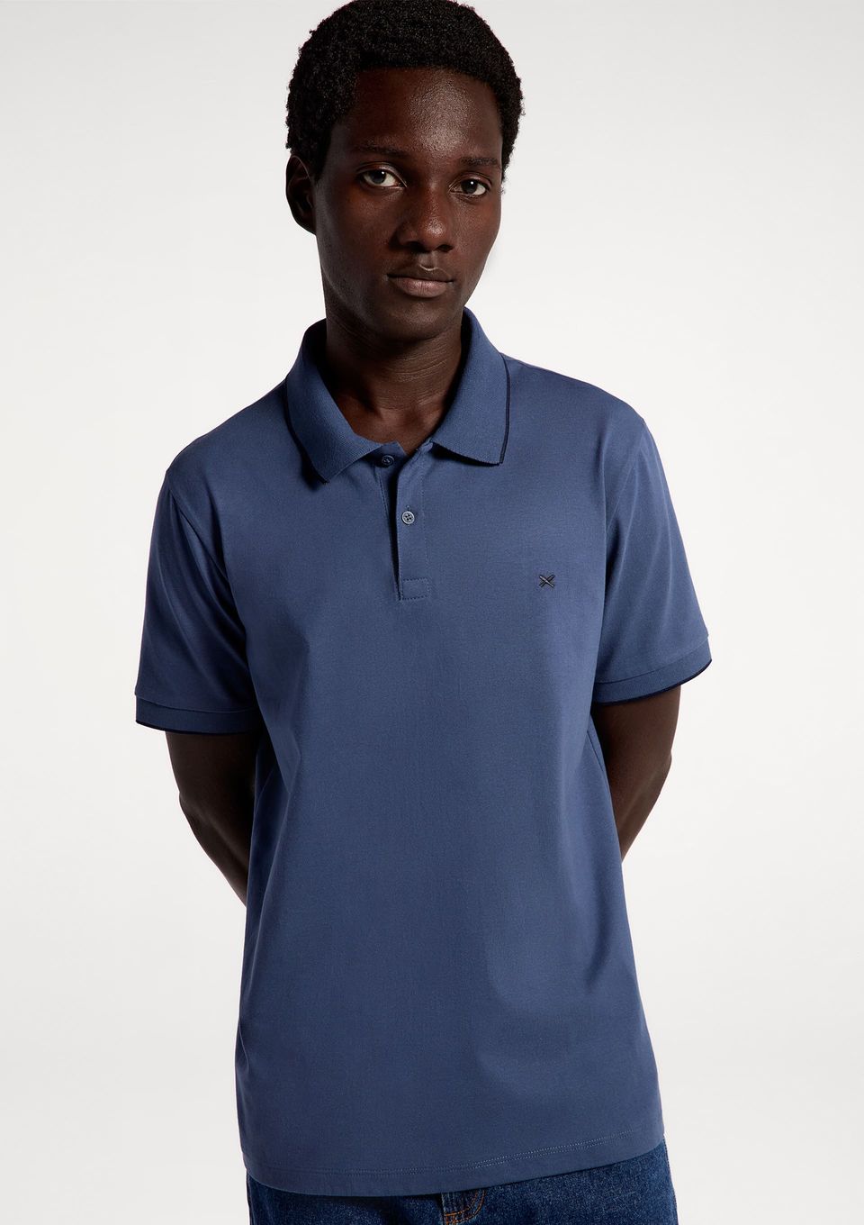 Camisa Polo Básica Masculina Super Cotton com Bordado - Azul