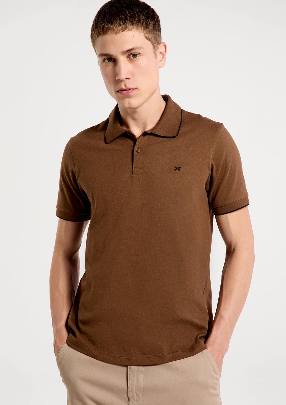Camisa Polo Básica Masculina Super Cotton com Bordado - Marrom