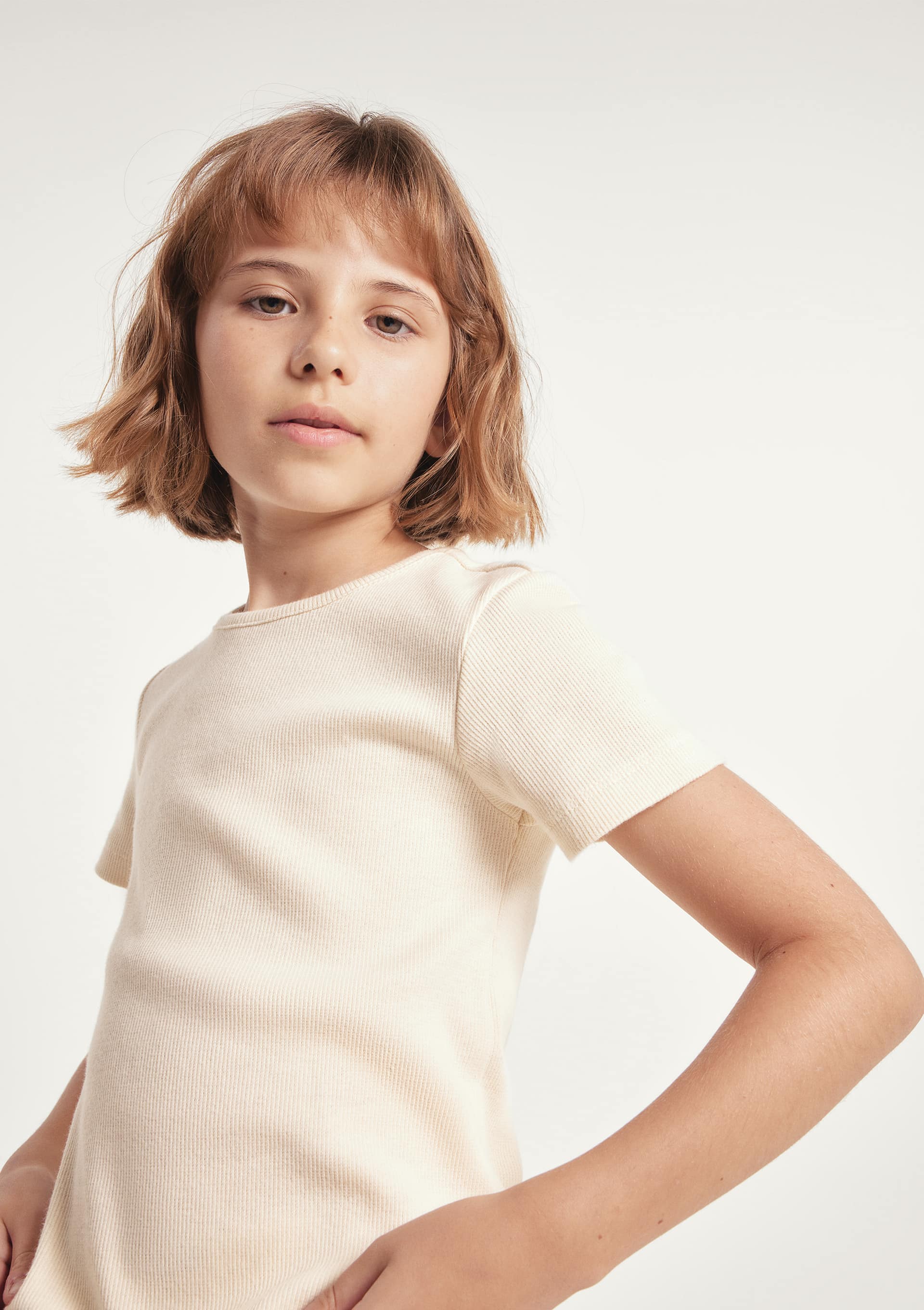 Blusa Manga Curta Infantil Menina Em Ribana - Creme