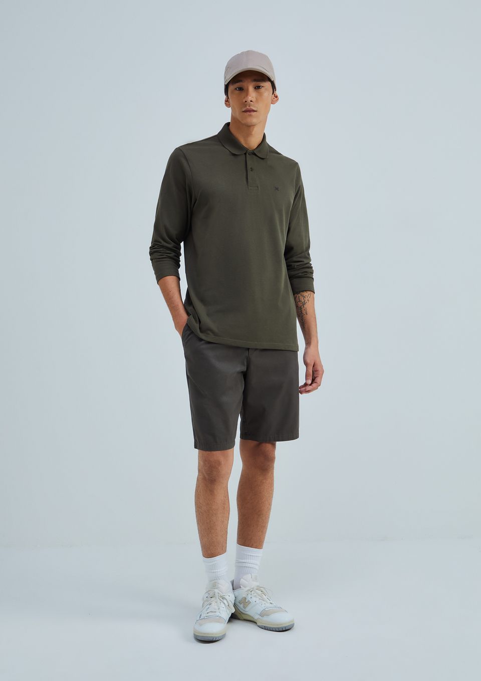 Camisa Polo Masculina Manga Longa em Piquet - Verde