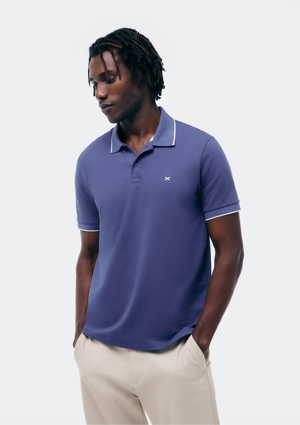 Camisa Polo Básica Masculina Super Cotton com Bordado - Azul