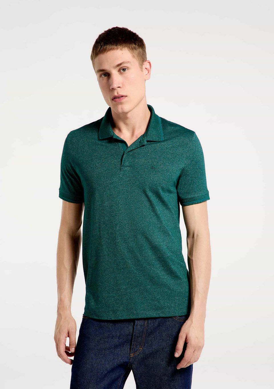 Camisa Polo Básica Masculina em Malha Texturizada - Verde