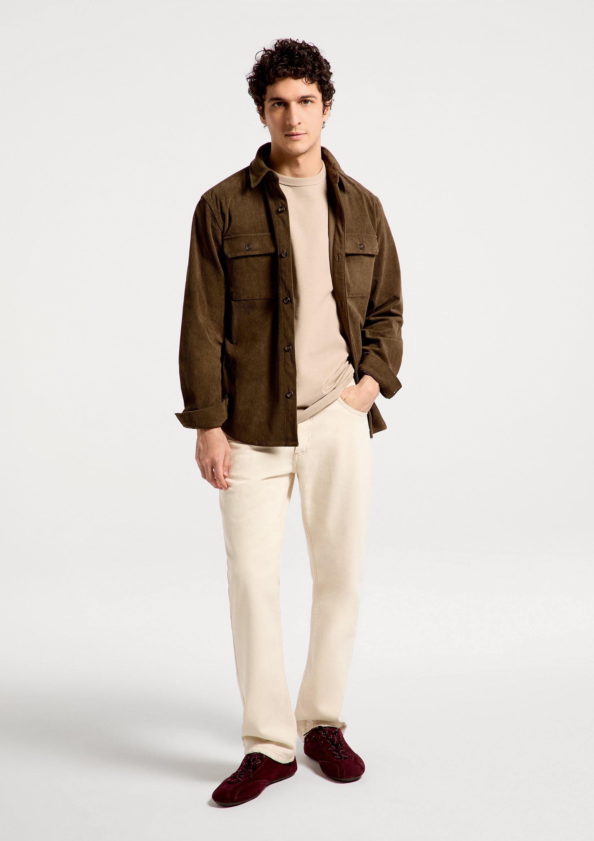 Calça Masculina Reta Em Sarja - Off white