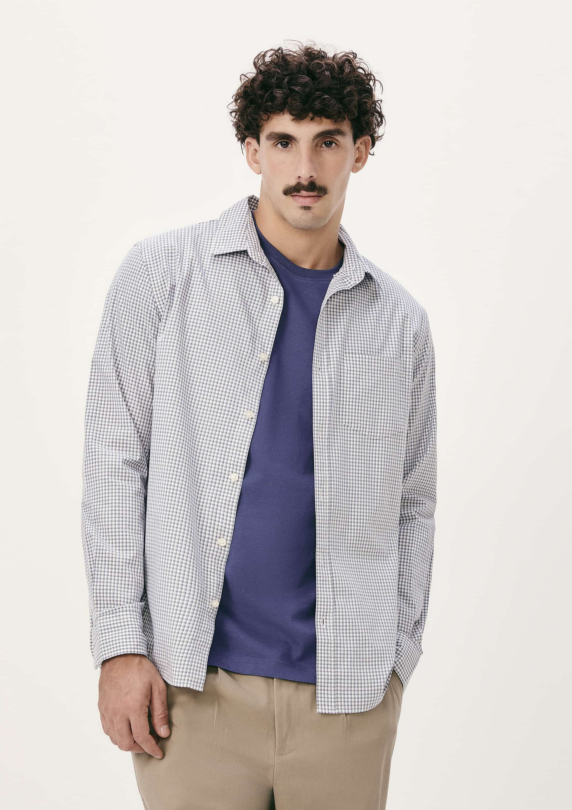 Camisa Básica Masculina Manga Longa Slim Xadrez - Branco