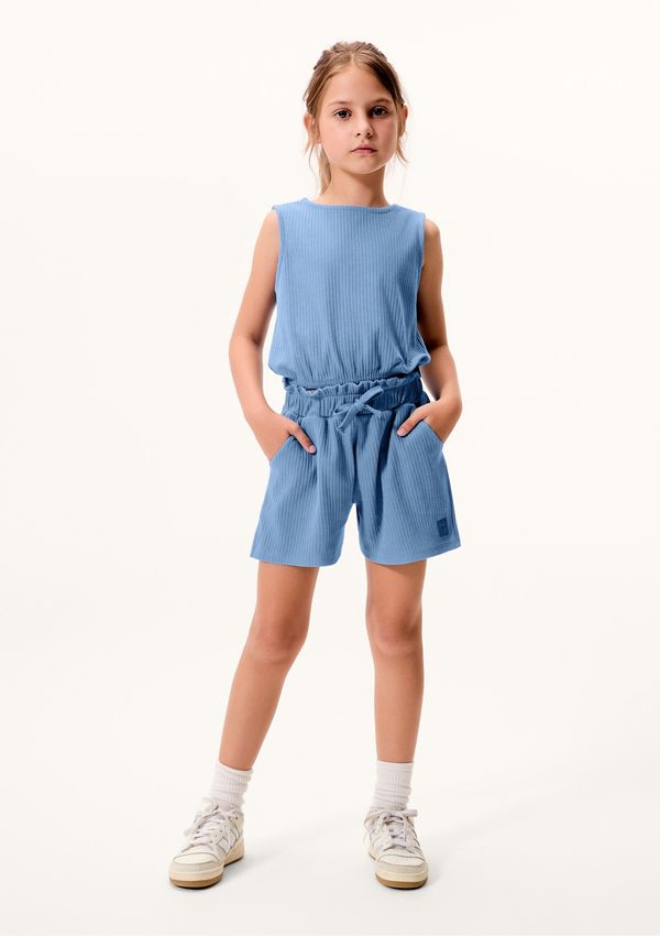 Conjunto Curto Infantil Menina Em Ribana Canelada - Azul 004