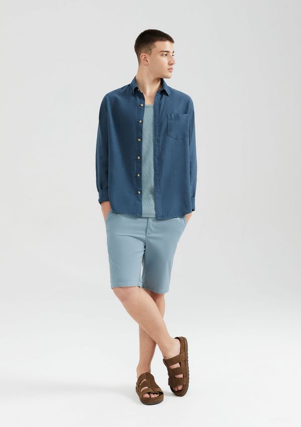 Bermuda Básica Masculina Chino Reta Em Sarja - Azul 052