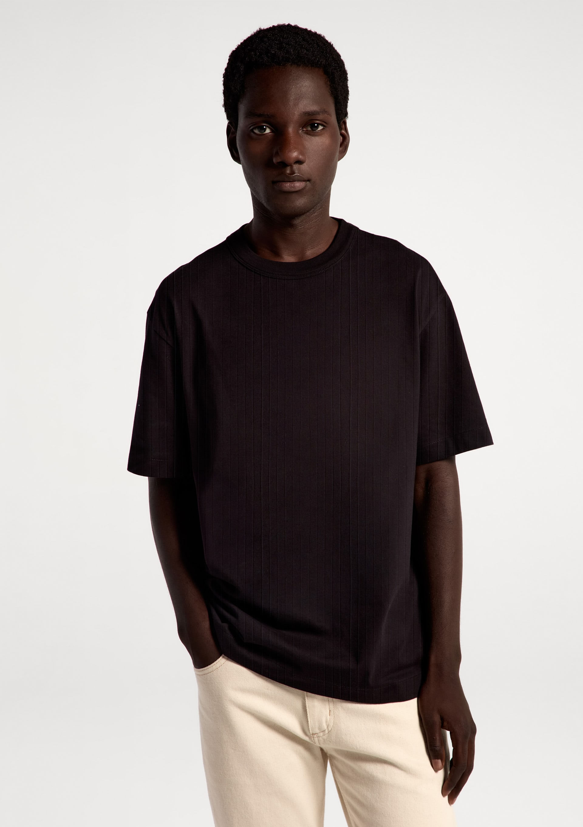 Camiseta Masculina Texturizada Em Malha Premium - Preto