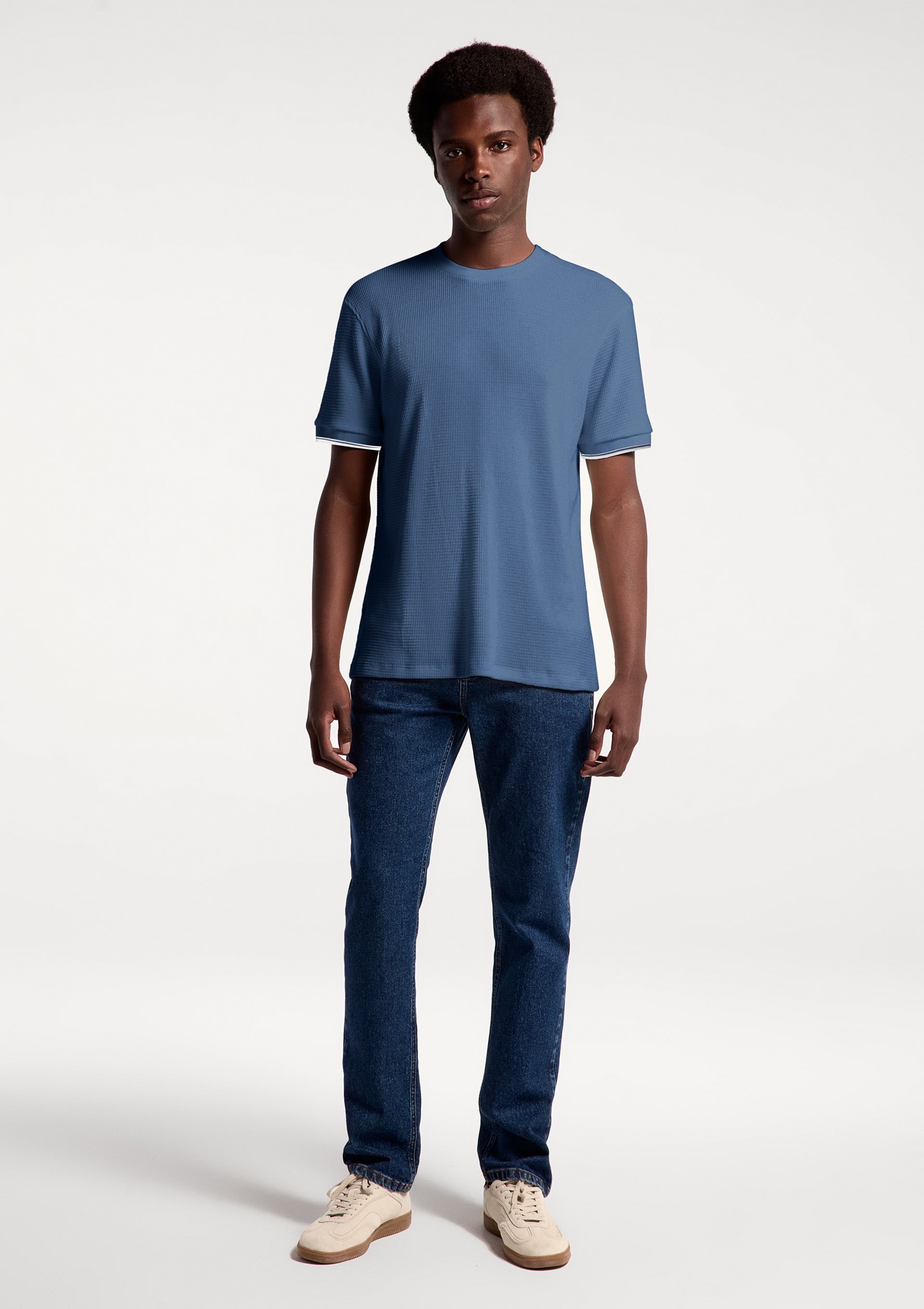 Camiseta Masculina Manga Curta Em Malha Thermal - Azul
