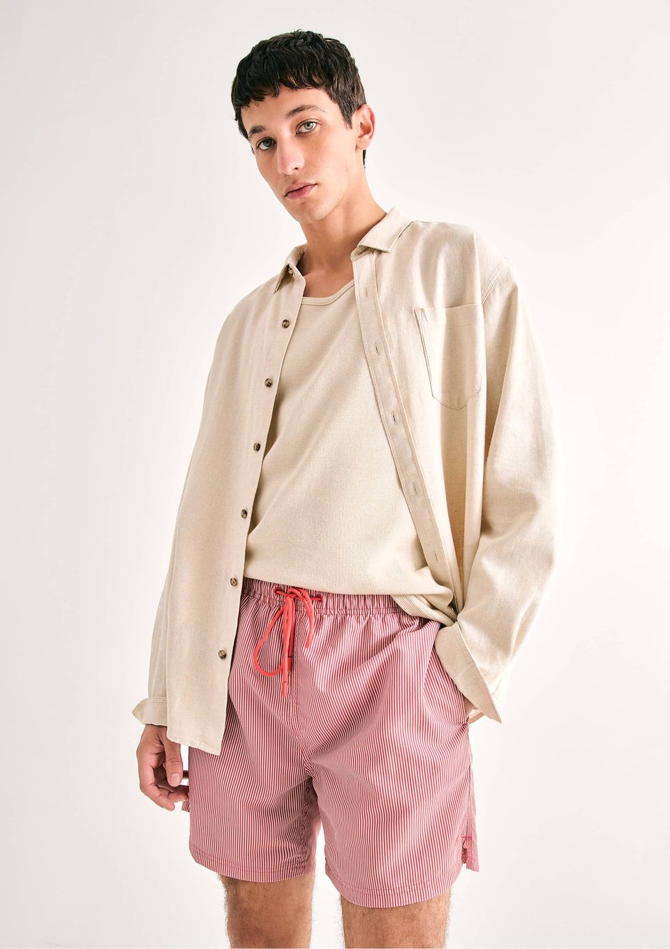 Shorts de Banho Masculino Listrado - Rosa