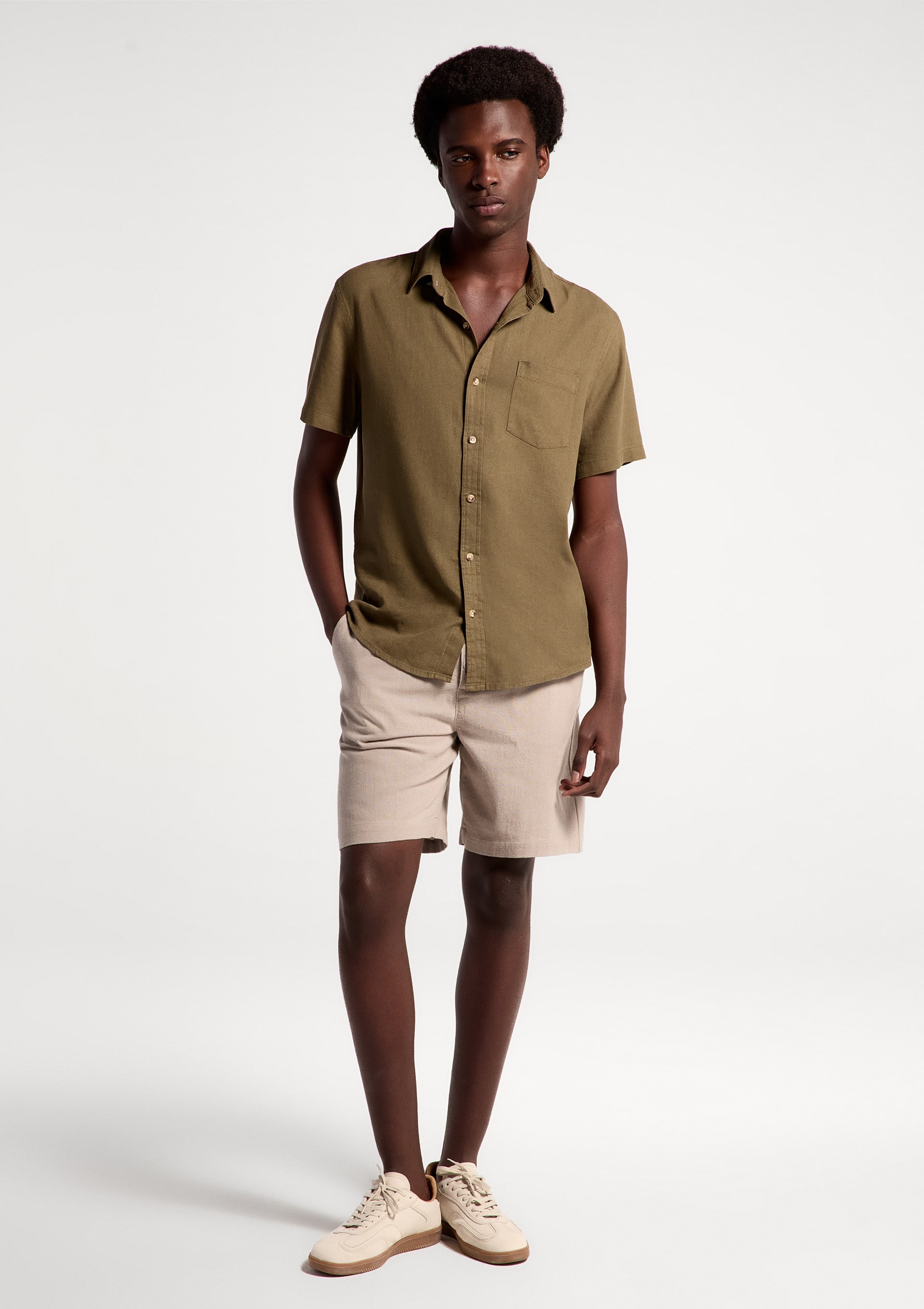 Bermuda Masculina Em Algodão Texturizado - Cinza