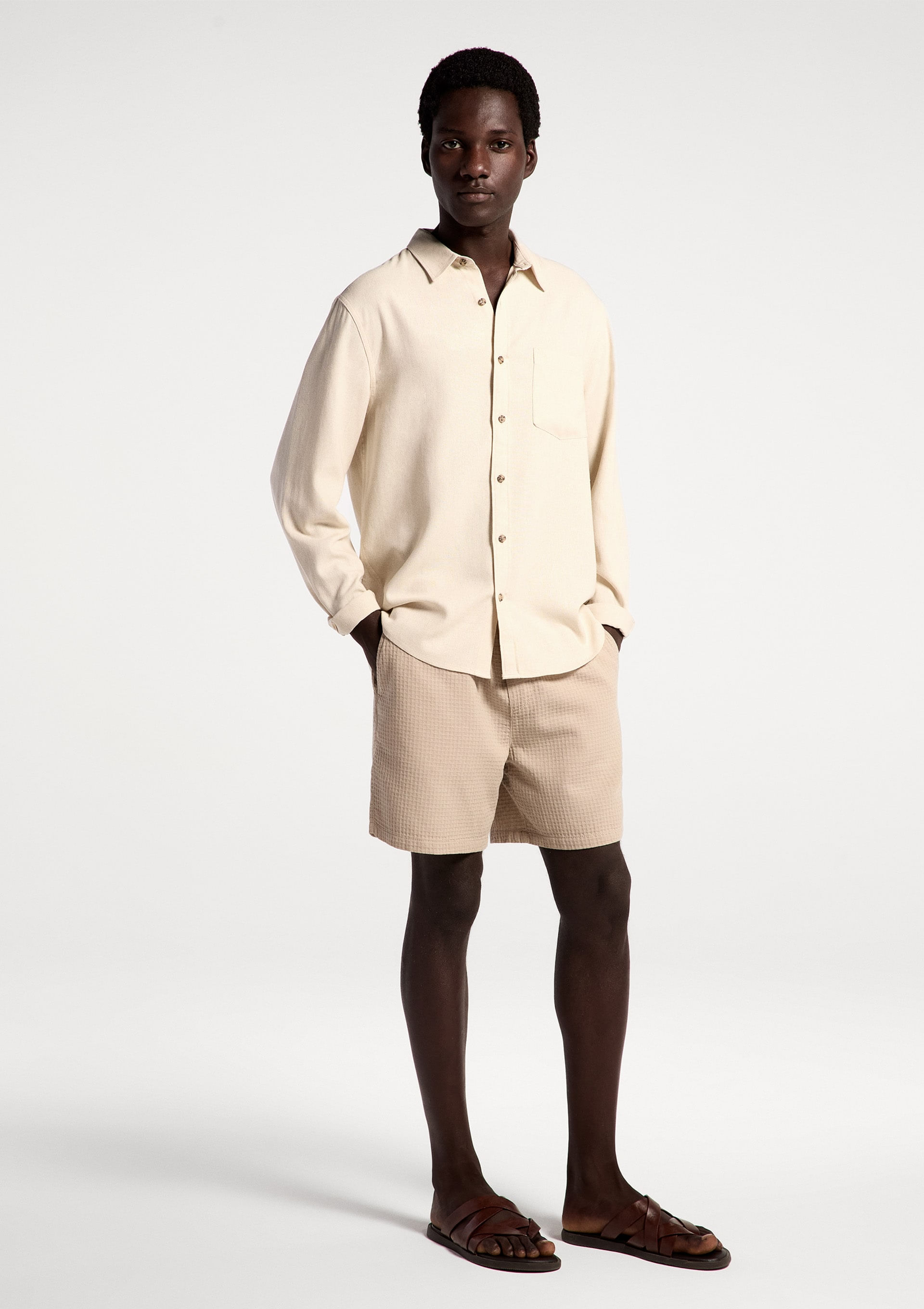Bermuda Masculina Reta Texturizada - Bege