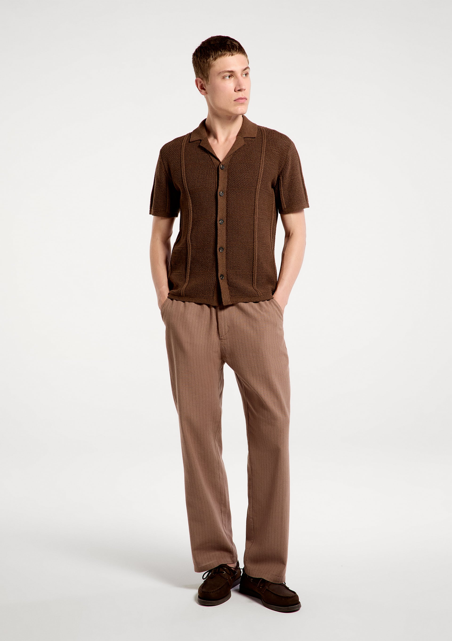 Camisa Masculina Tricô Texturizada - Marrom