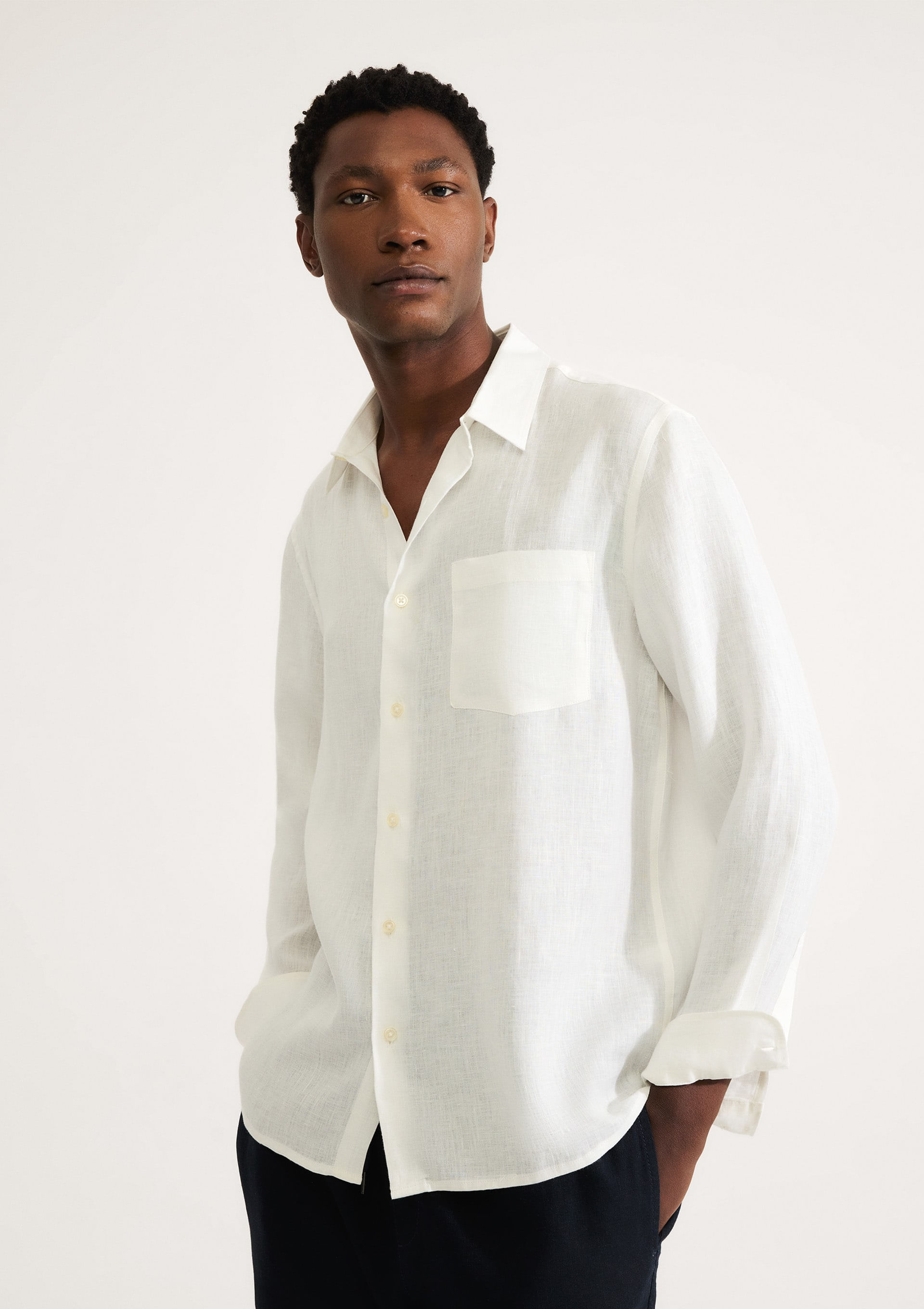Camisa Masculina Manga Longa Em Linho - Off white