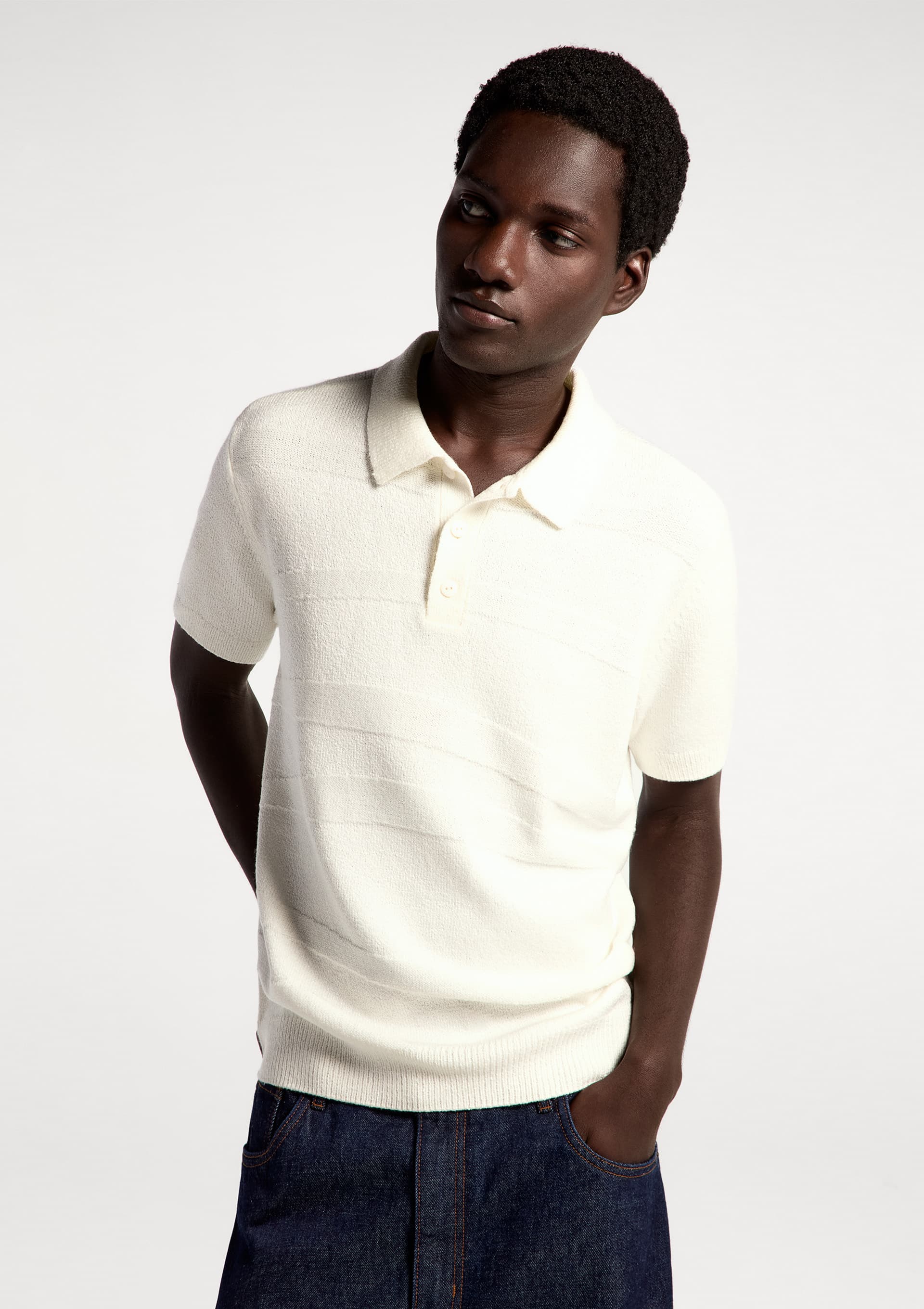 Polo Masculina em Tricô Texturizado - Off White — Hering