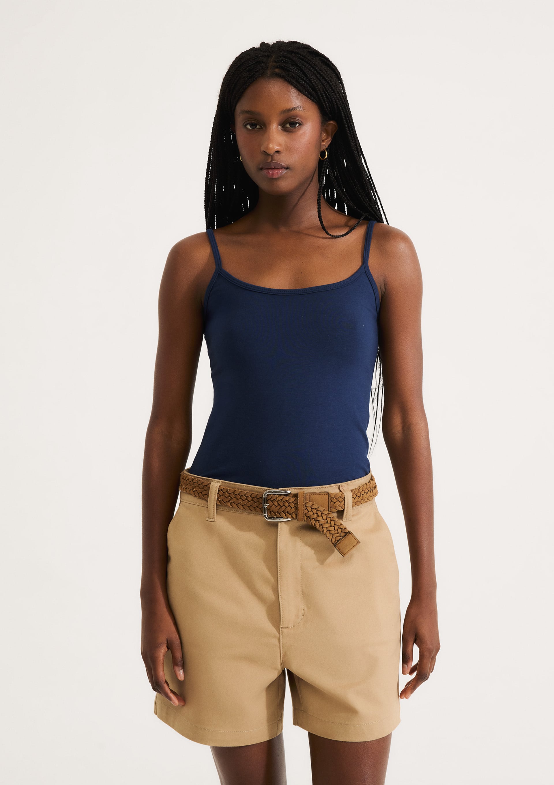 Regata Feminina Alças Finas Com Elastano - Azul
