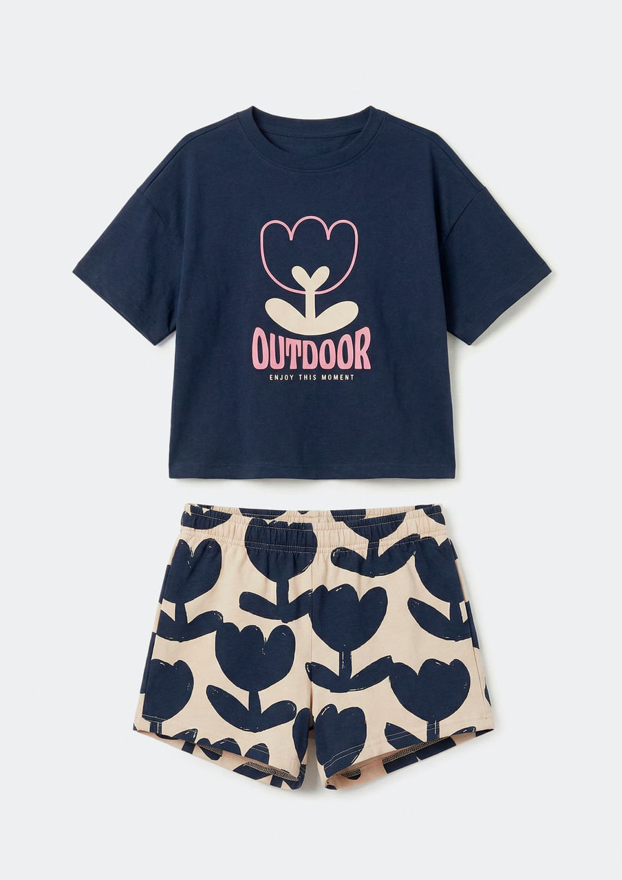 Conjunto Infantil Menina Curto Estampado - Azul