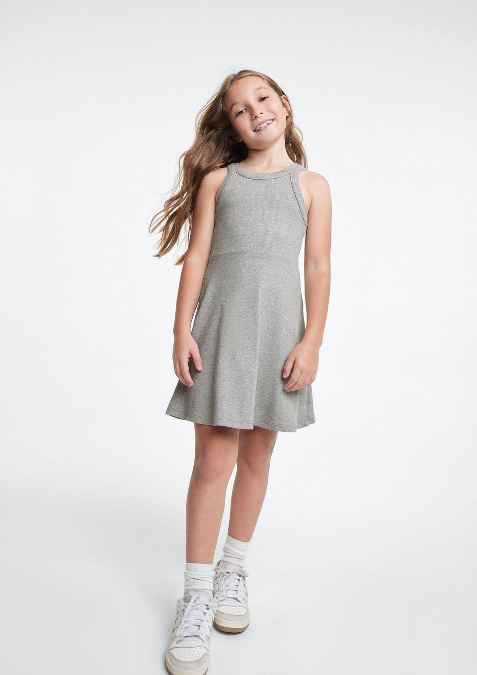 Vestido Infantil Curto Canelado - Cinza