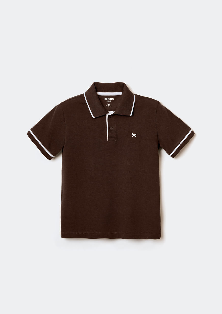 Camisa Polo Básica Menino de Algodão com Bordado - Marrom