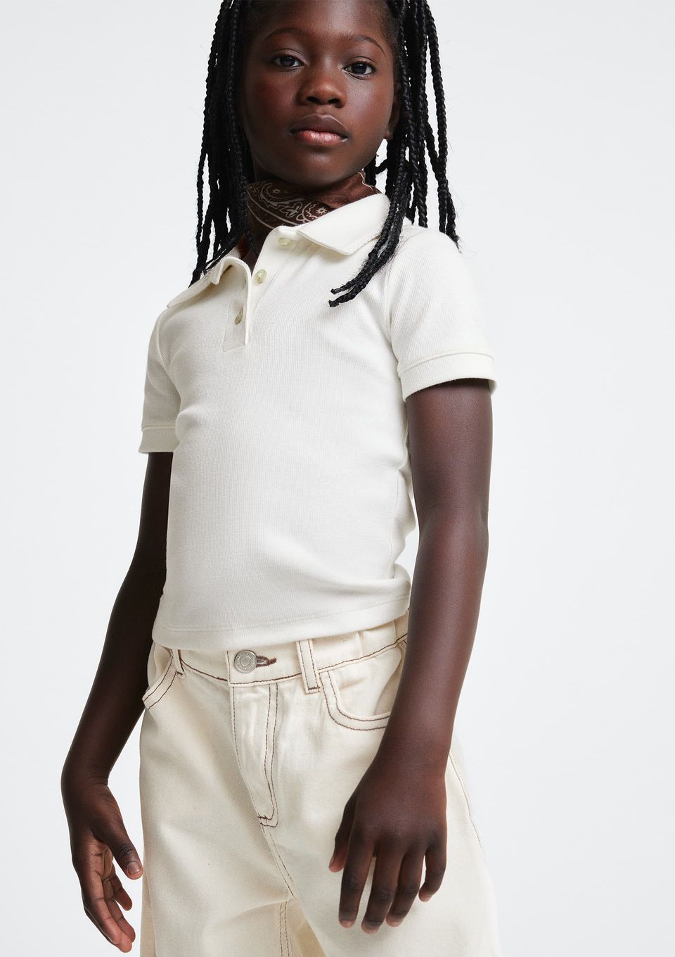 Polo Infantil Menina em Ribana - Off White