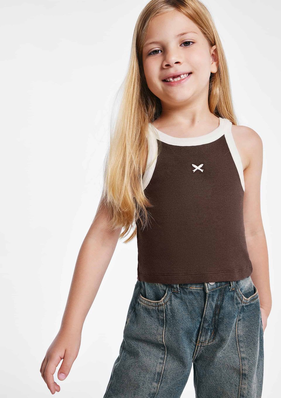 Regata Cropped Infantil Menina em Ribana - Marrom