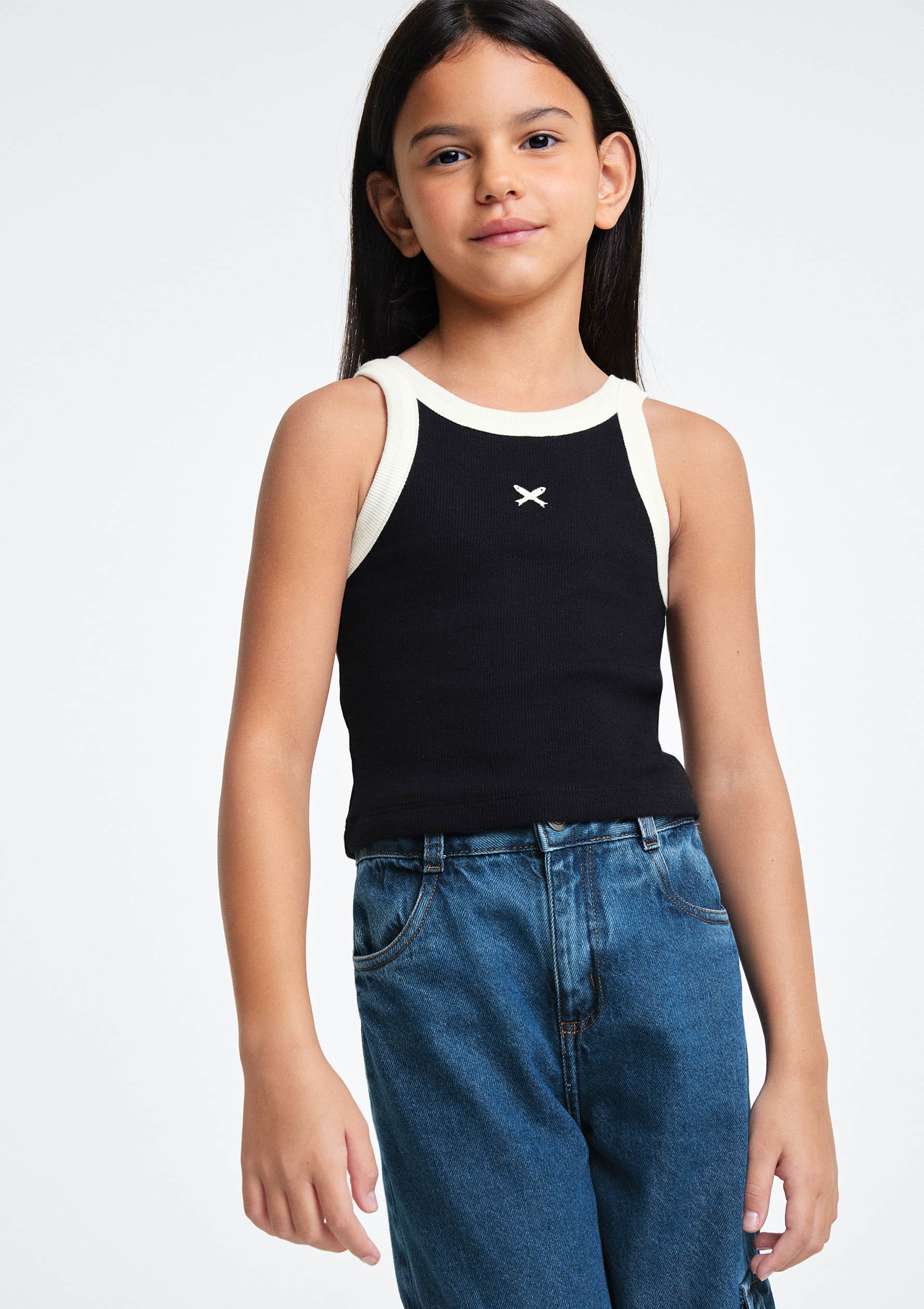 Regata Cropped Infantil Menina Em Ribana - Preto