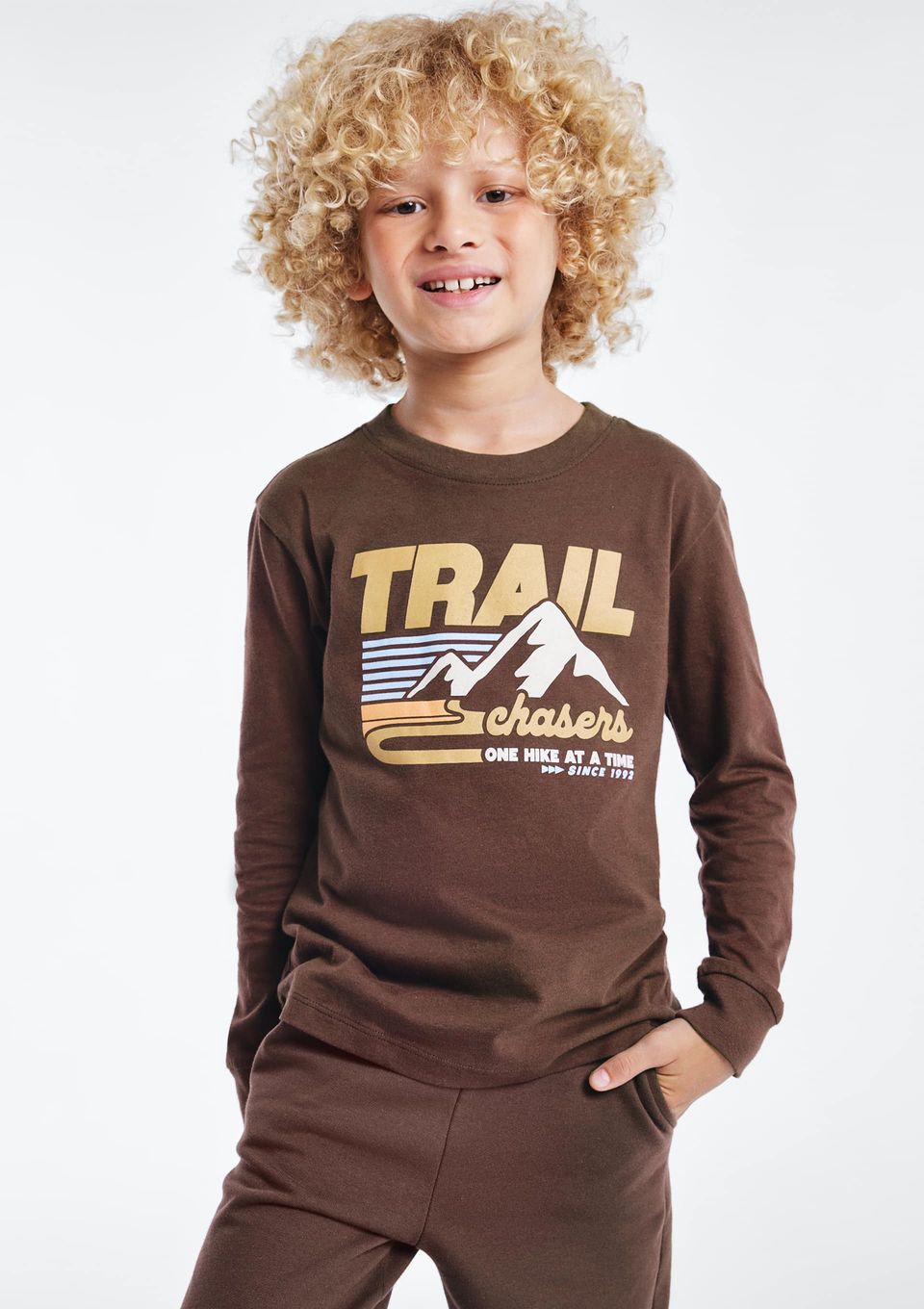 Camiseta Infantil Menino Manga Longa com Estampa - Marrom