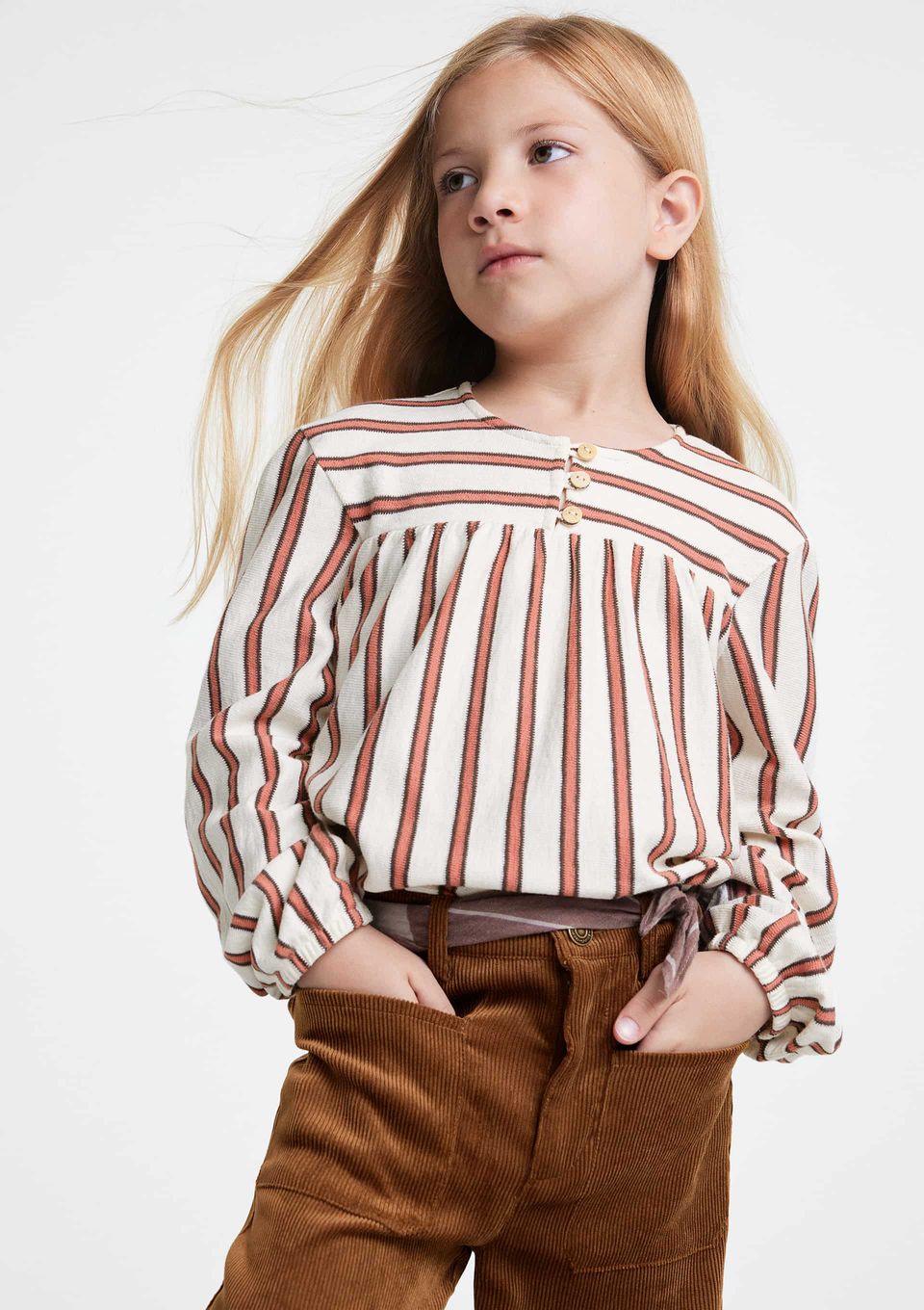 Blusa Bata Infantil Menina Manga Longa com Botões - Creme