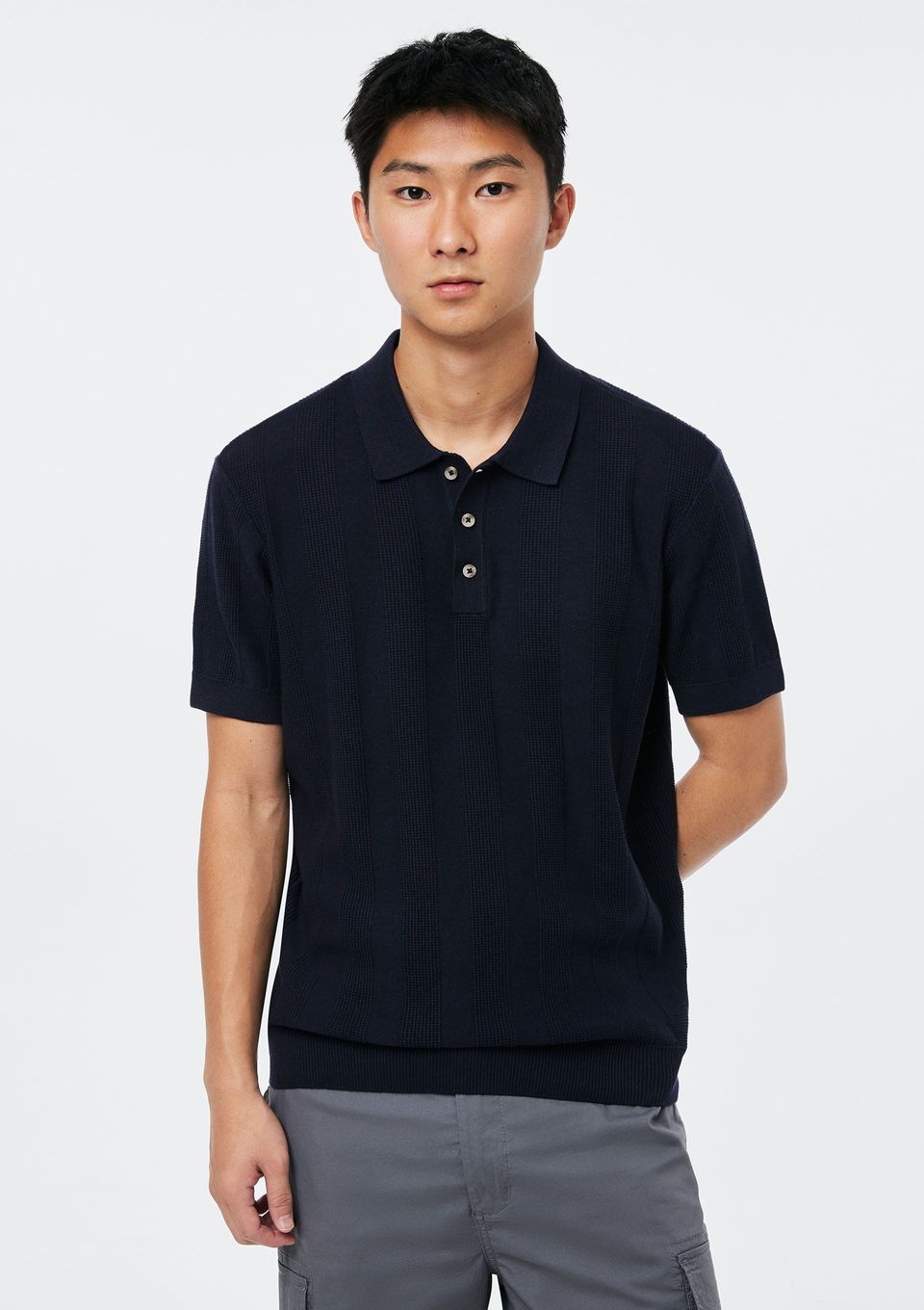 Polo Masculina em Tricô Texturizado - Azul