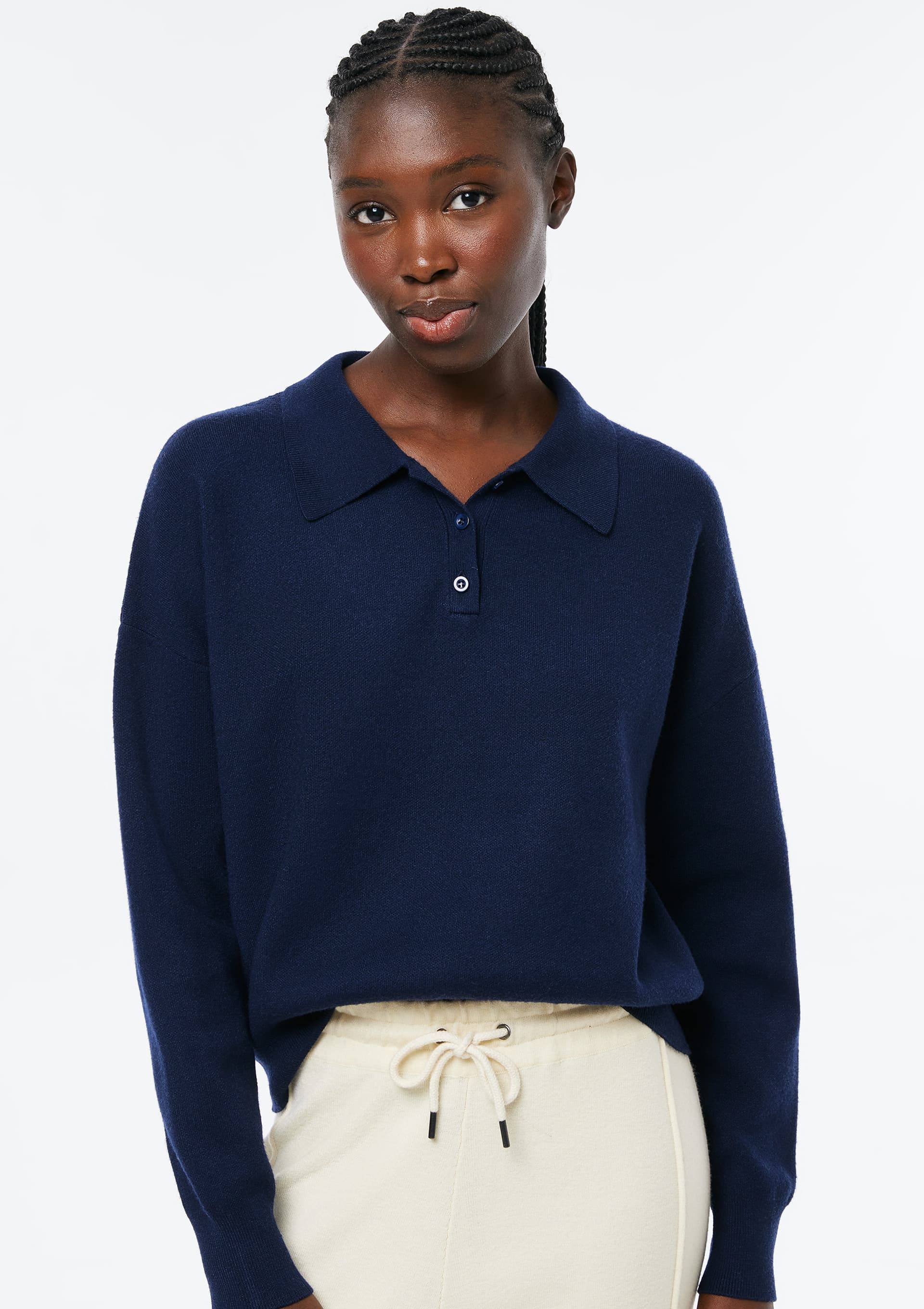 Polo Feminina Boxy Em Tricô - Azul
