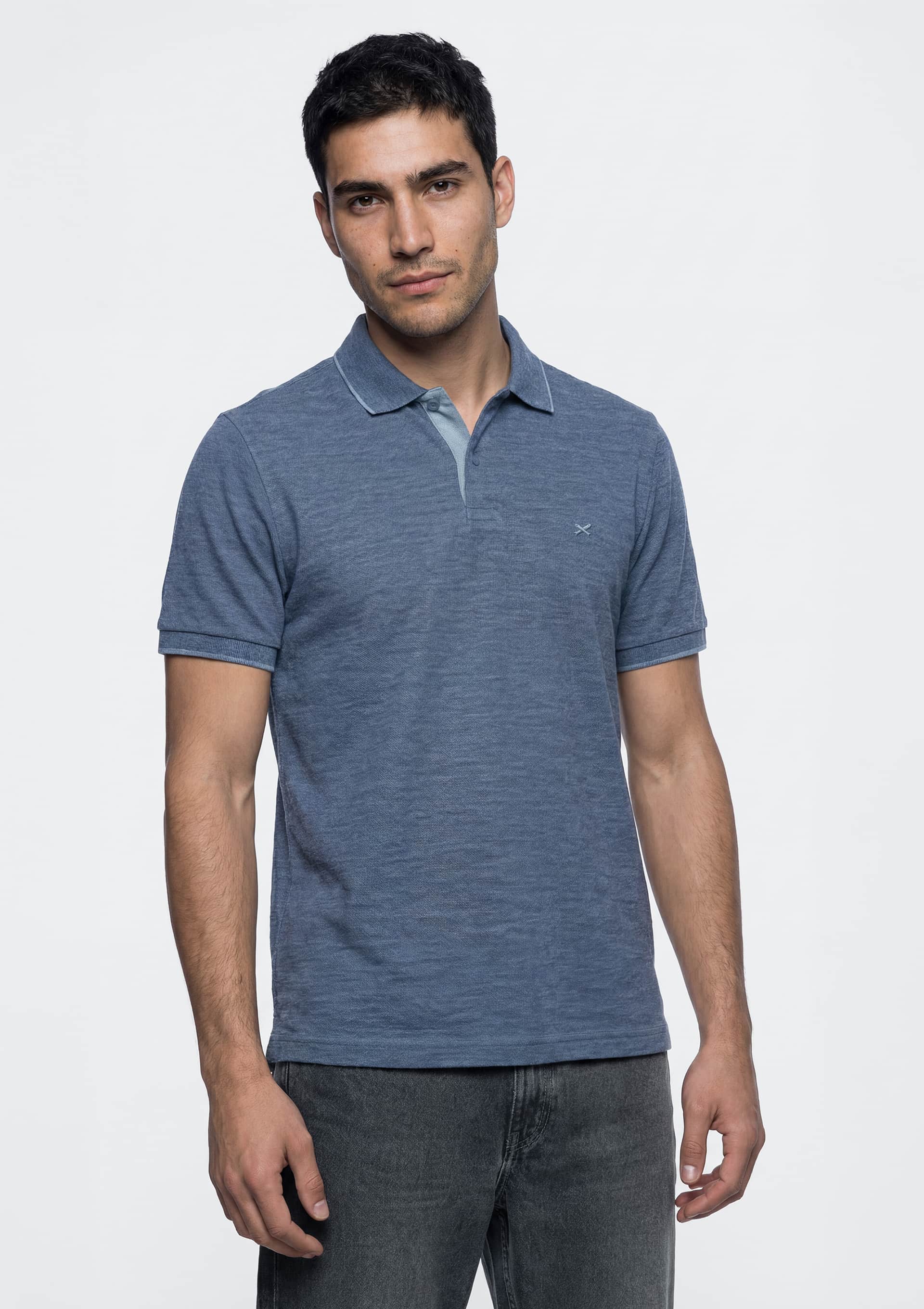 Camisa Polo Básica Masculina Em Piquet Com Bordado - Azul