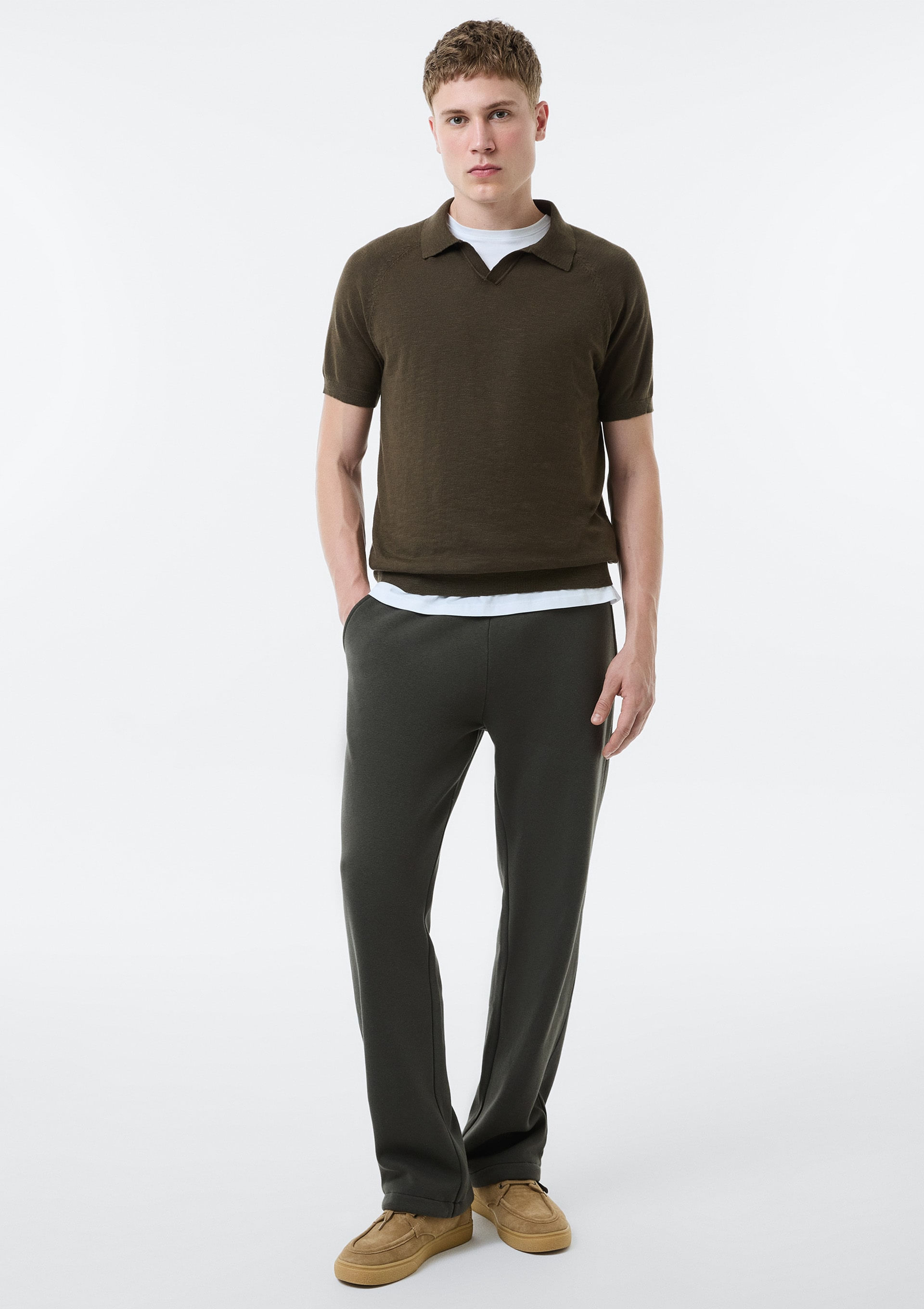 Calça Masculina Reta Em Moletom Fleece - Verde