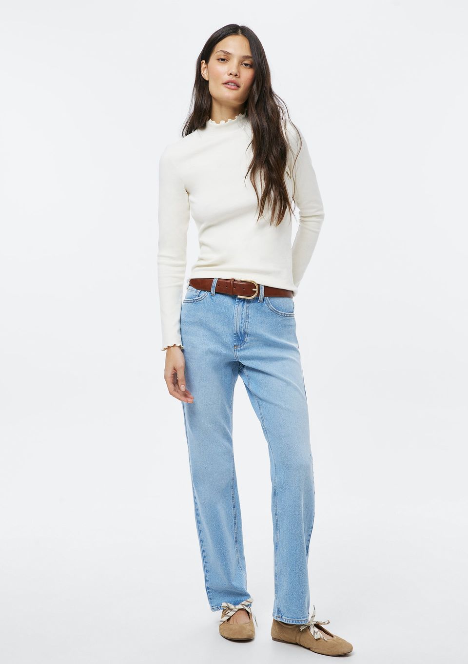 Calça Jeans Feminina Reta Cintura Alta - Azul