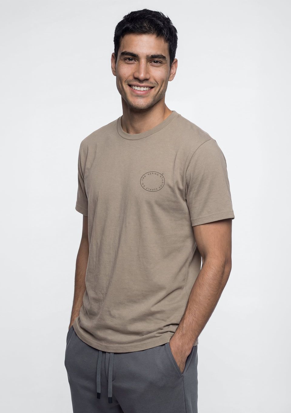 Camiseta Masculina Manga Curta com Estampa - Bege