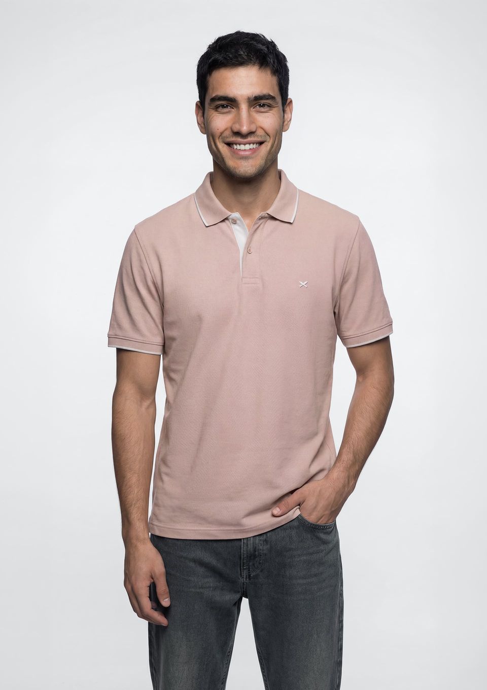 Camisa Polo Básica Masculina em Piquet com Bordado - Rosa