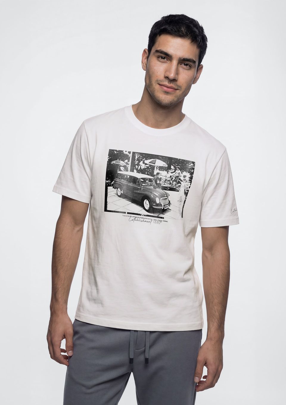 Camiseta Masculina Manga Curta com Estampa - Off White