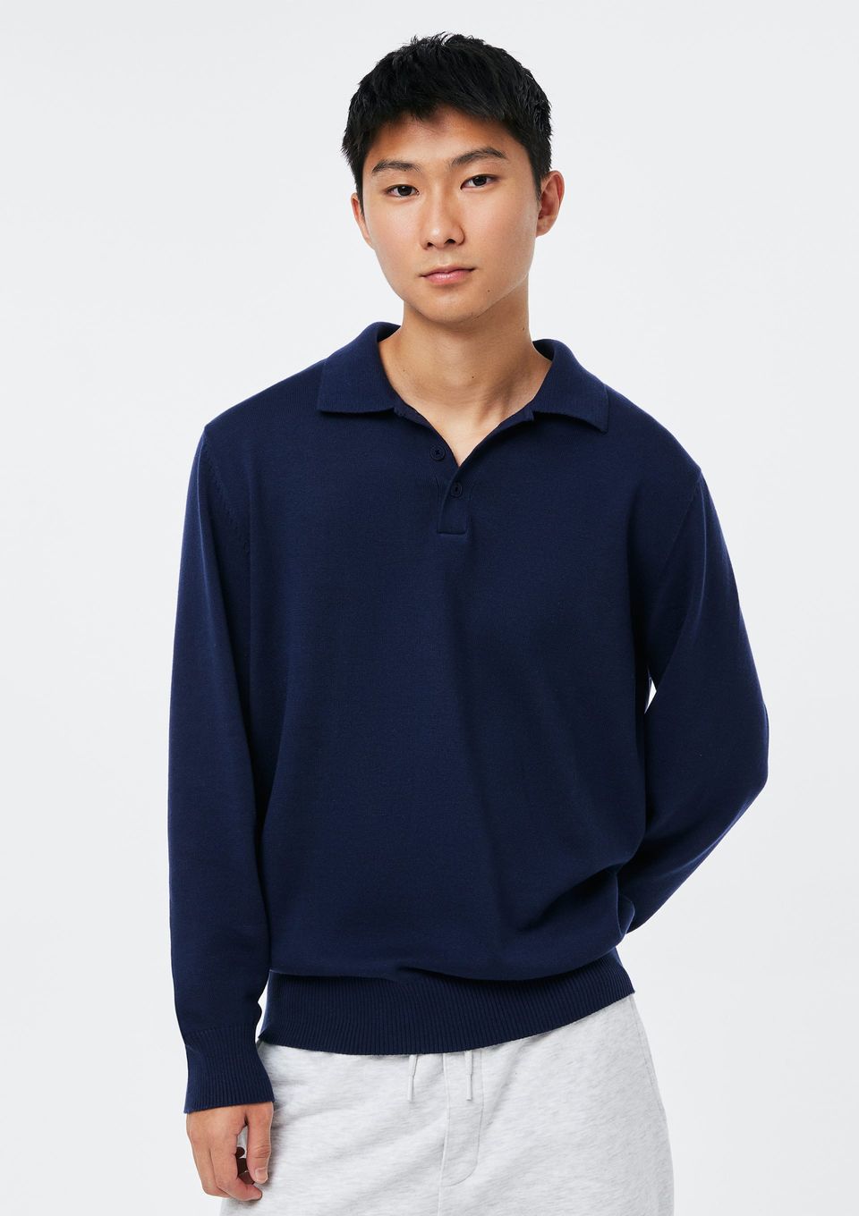 Polo Masculina em Tricô Fio Tinto - Azul