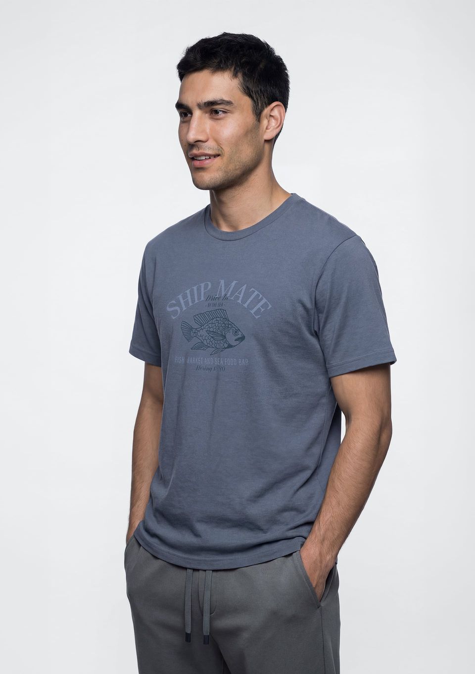 Camiseta Masculina Manga Curta com Estampa - Azul