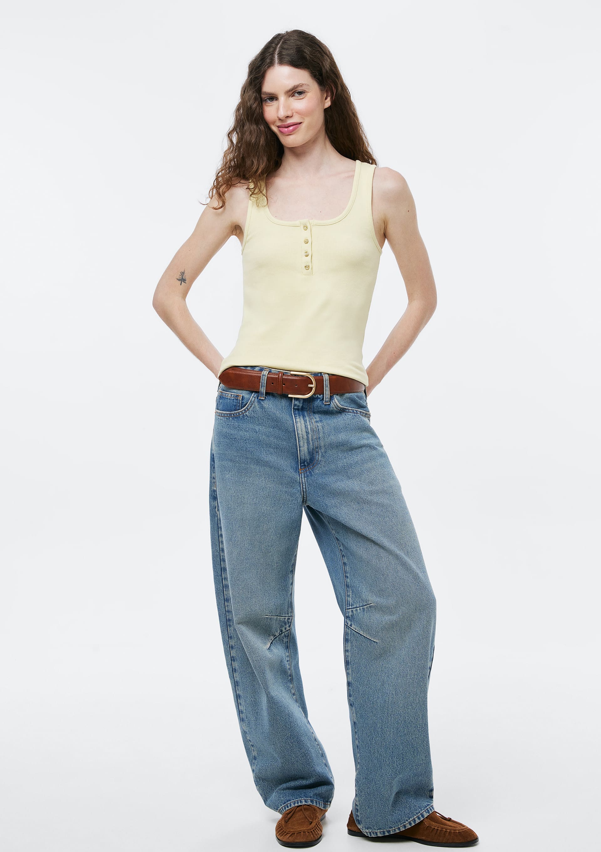 Calça Jeans Feminina Barrel Cintura Média - Azul