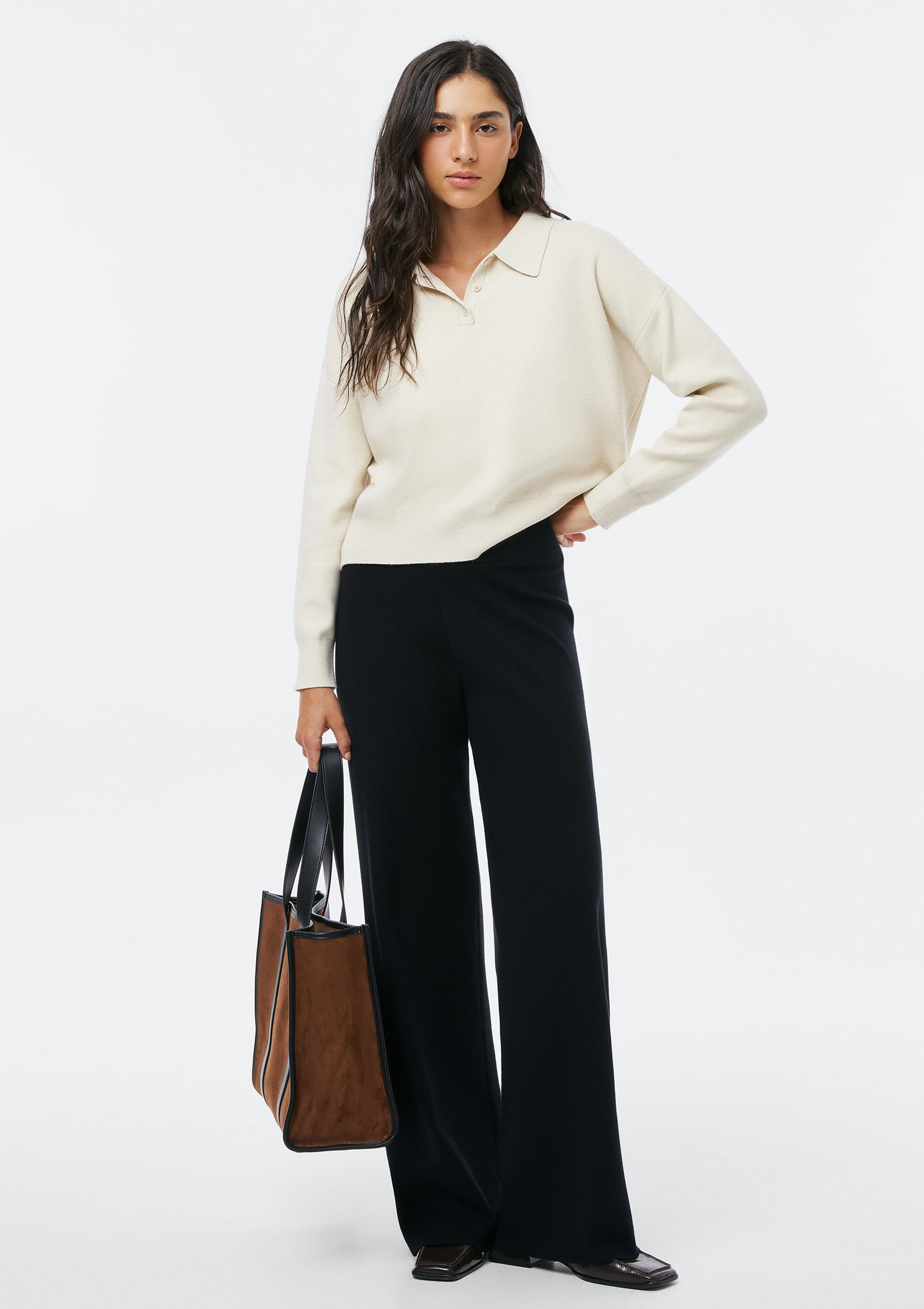 Calça Feminina Reta Em Tricô - Preto