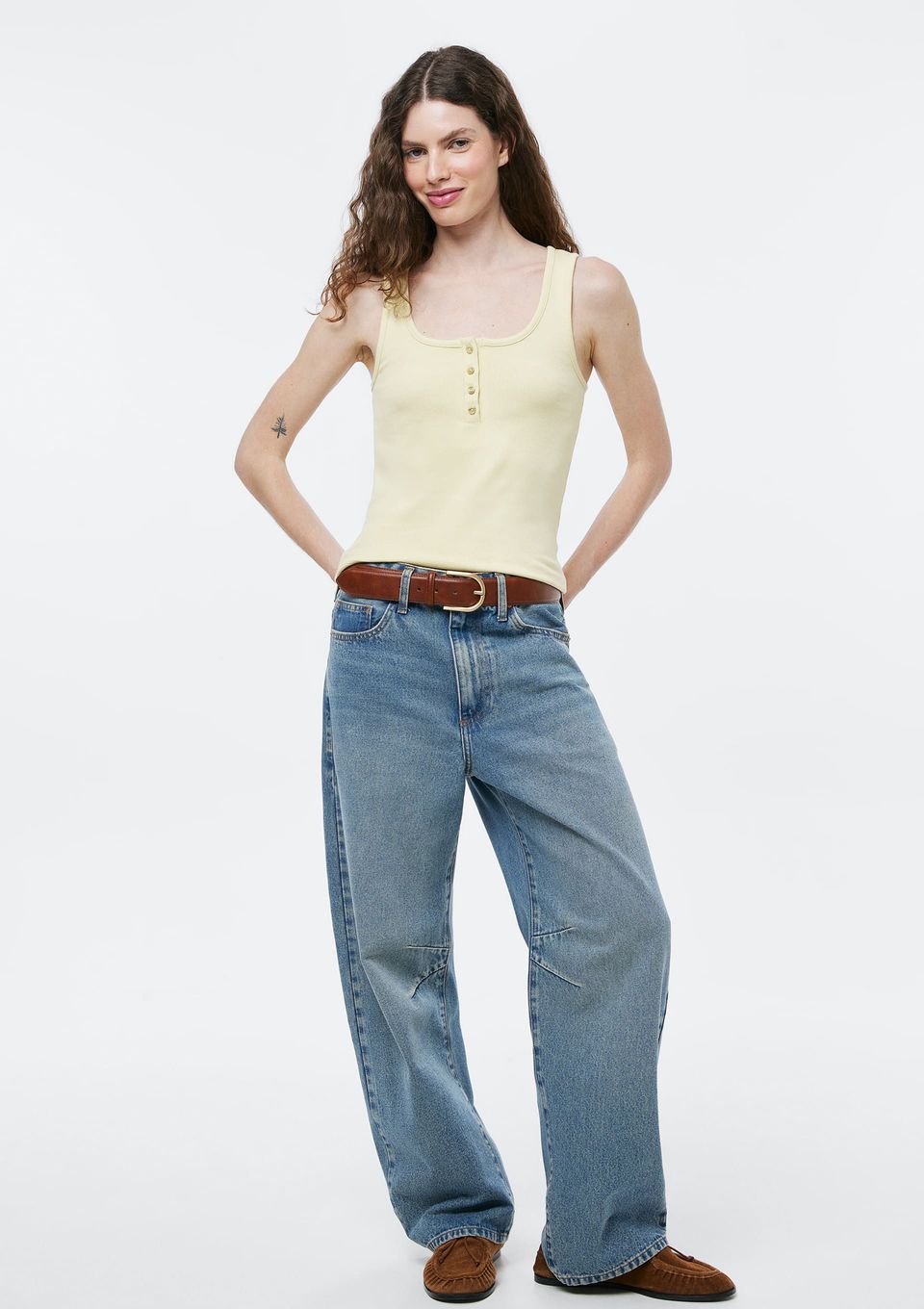 Calça Jeans Feminina Barrel Cintura Média - Azul