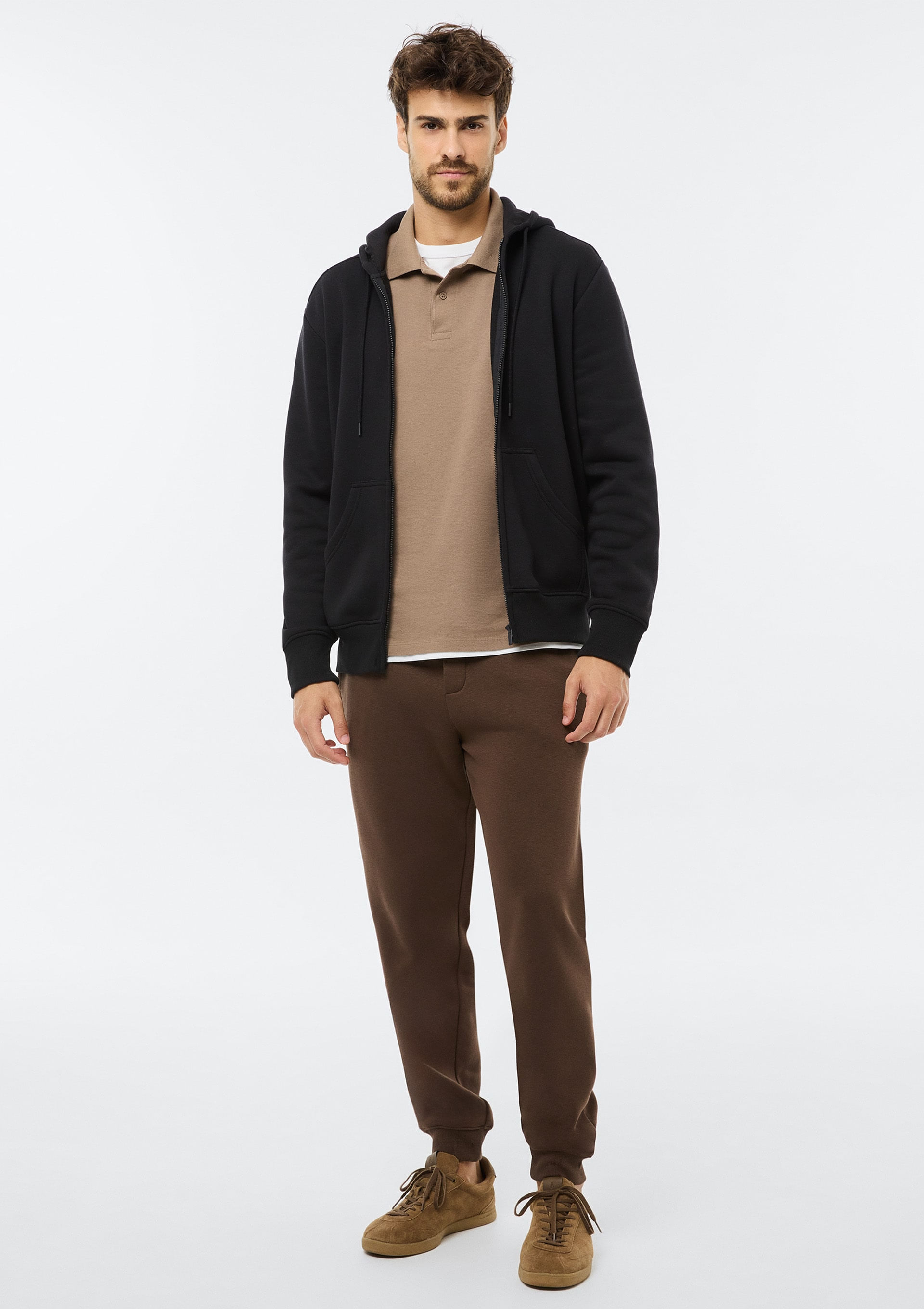 Calça Básica Masculina Jogger Em Moletom Peluciado - Marrom