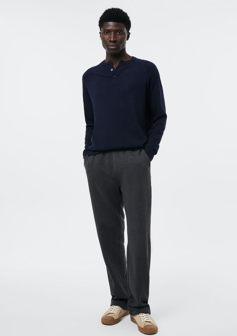 Calça Masculina Reta em Moletom Fleece - Cinza