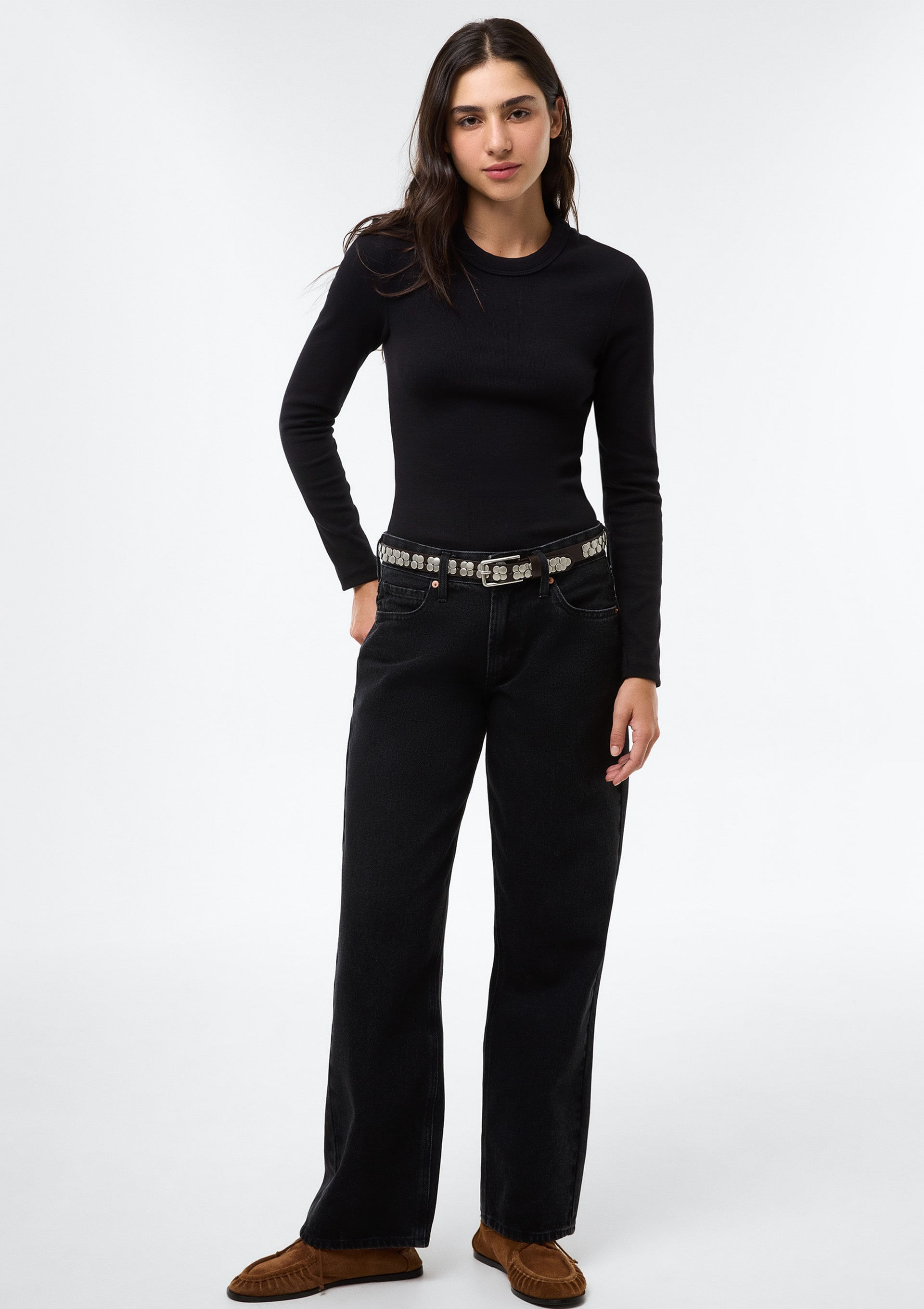 Calça Jeans Feminina Reta Cintura Baixa - Preto