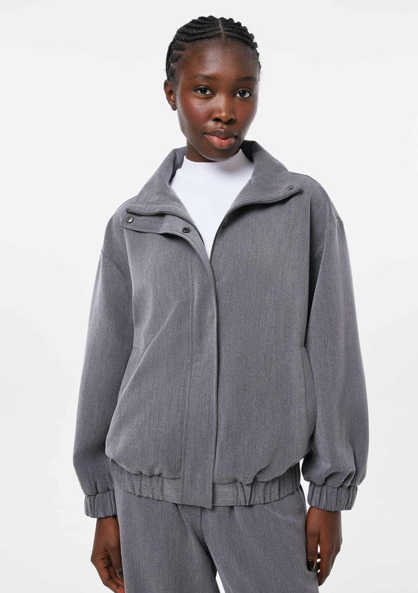 Jaqueta Feminina Bomber Gola Alta - Cinza XG