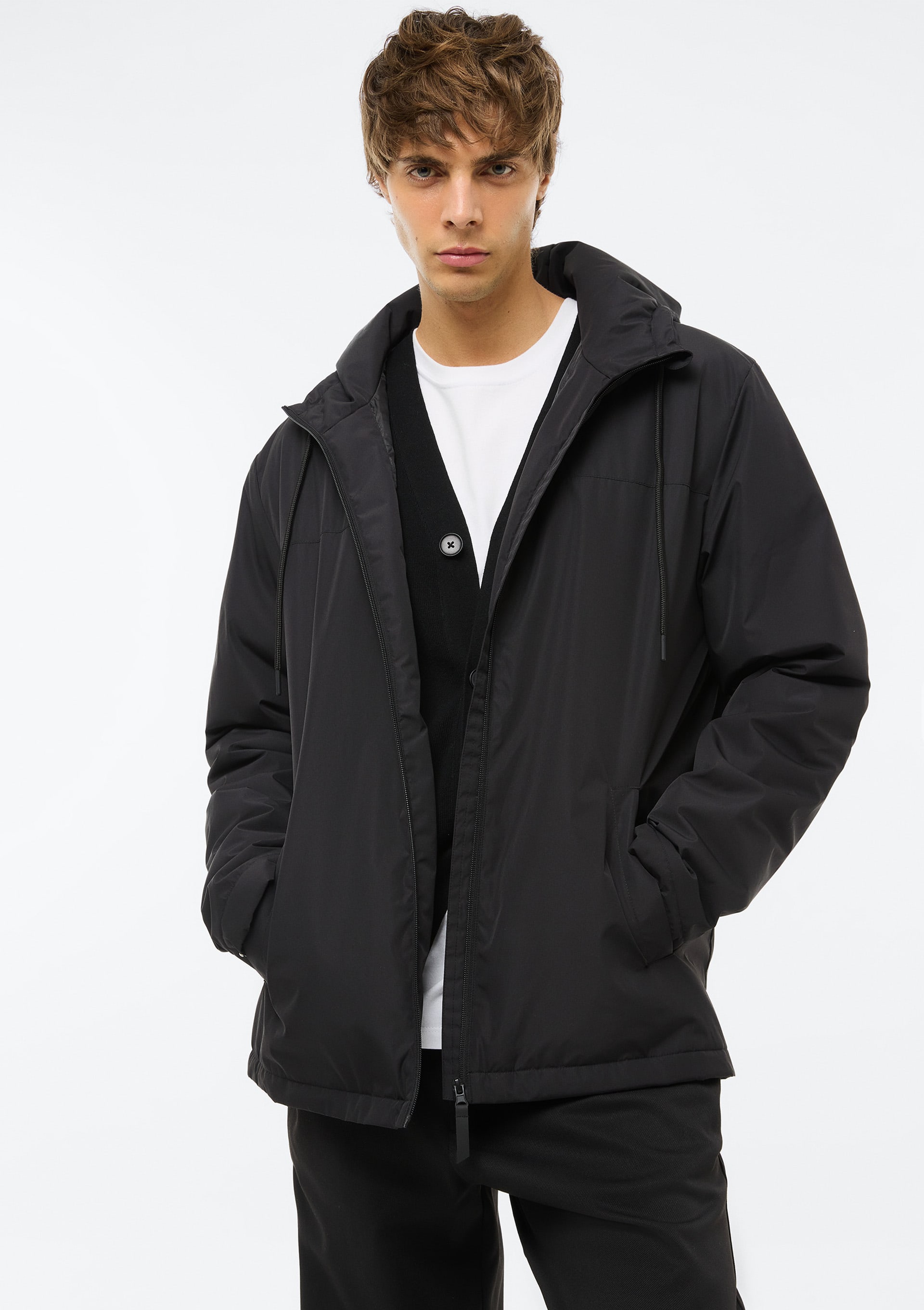 Jaqueta Masculina Acolchoada Com Capuz - Preto