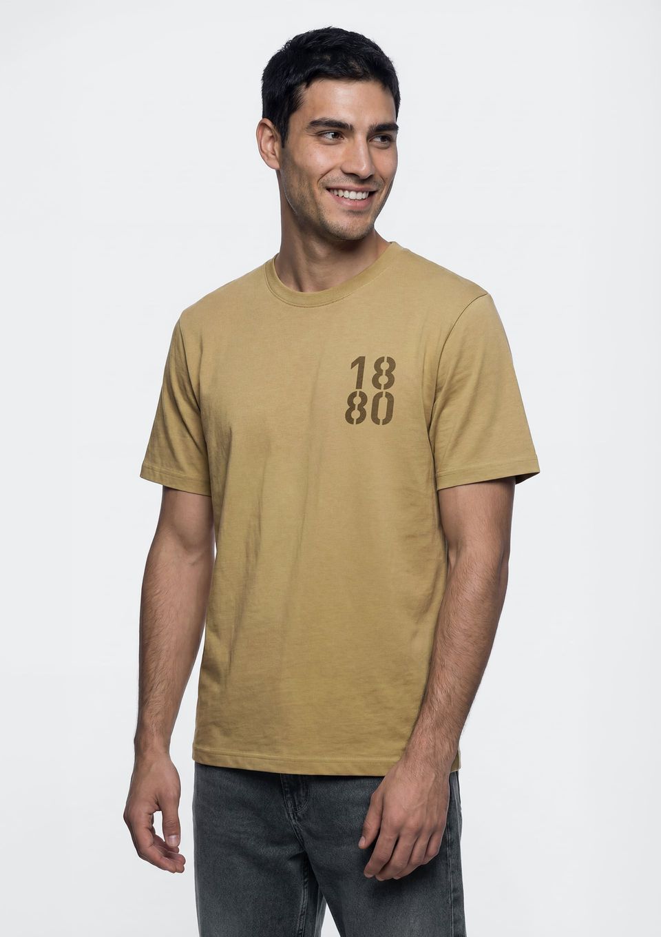 Camiseta Masculina Manga Curta com Estampa - Bege