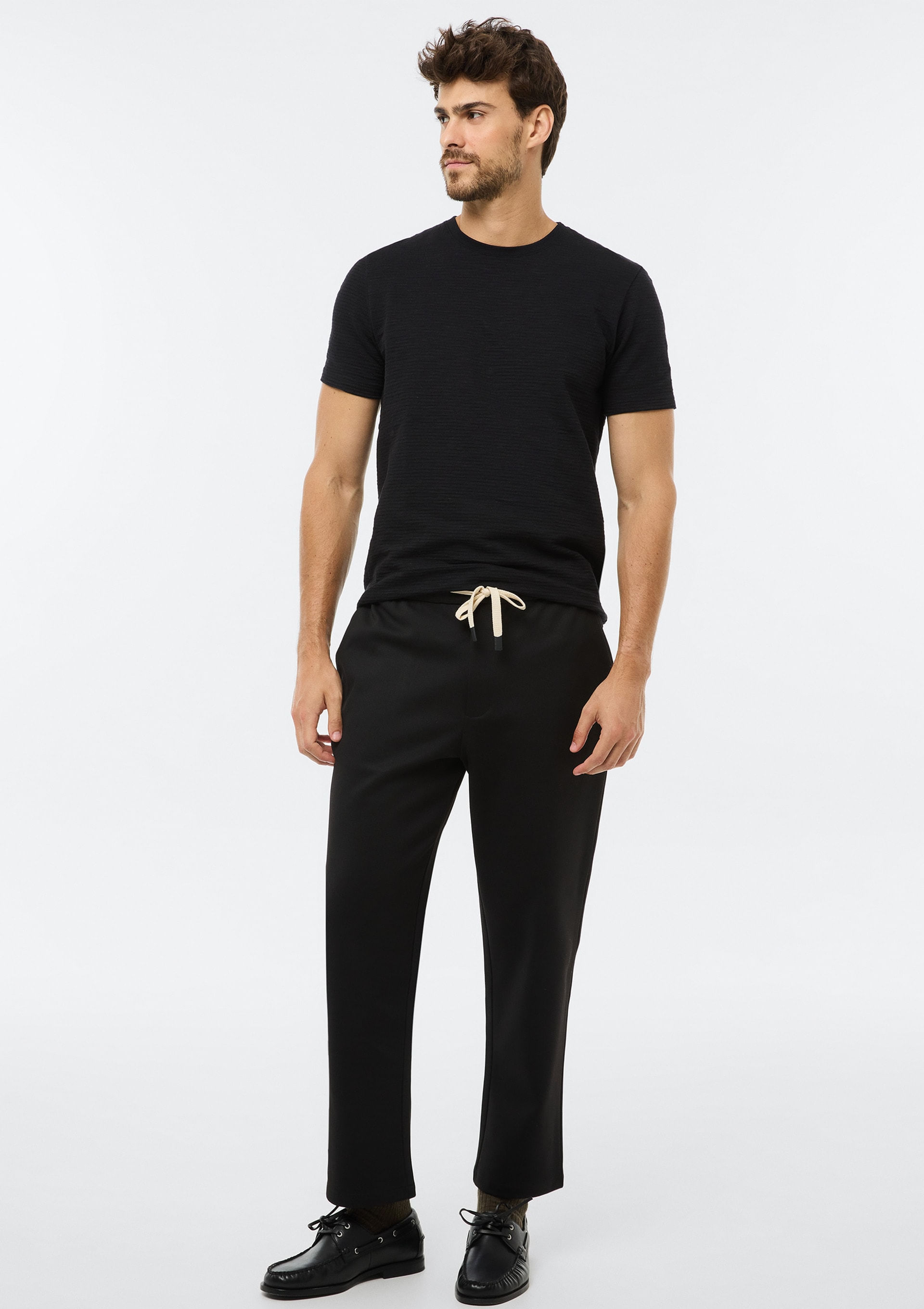 Calça Masculina Reta Cós Elástico - Preto