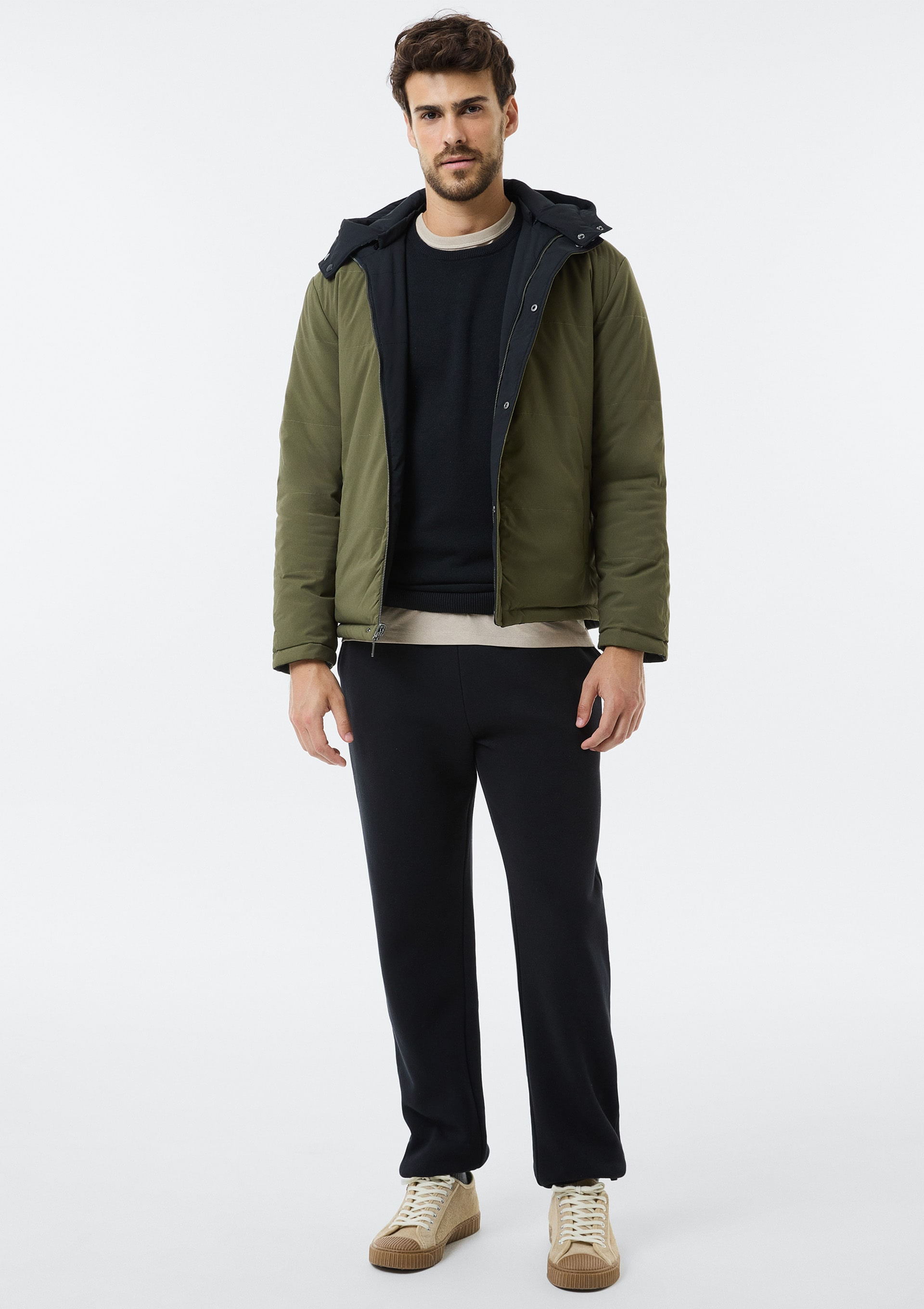 Calça Masculina Reta Em Moletom Fleece - Preto