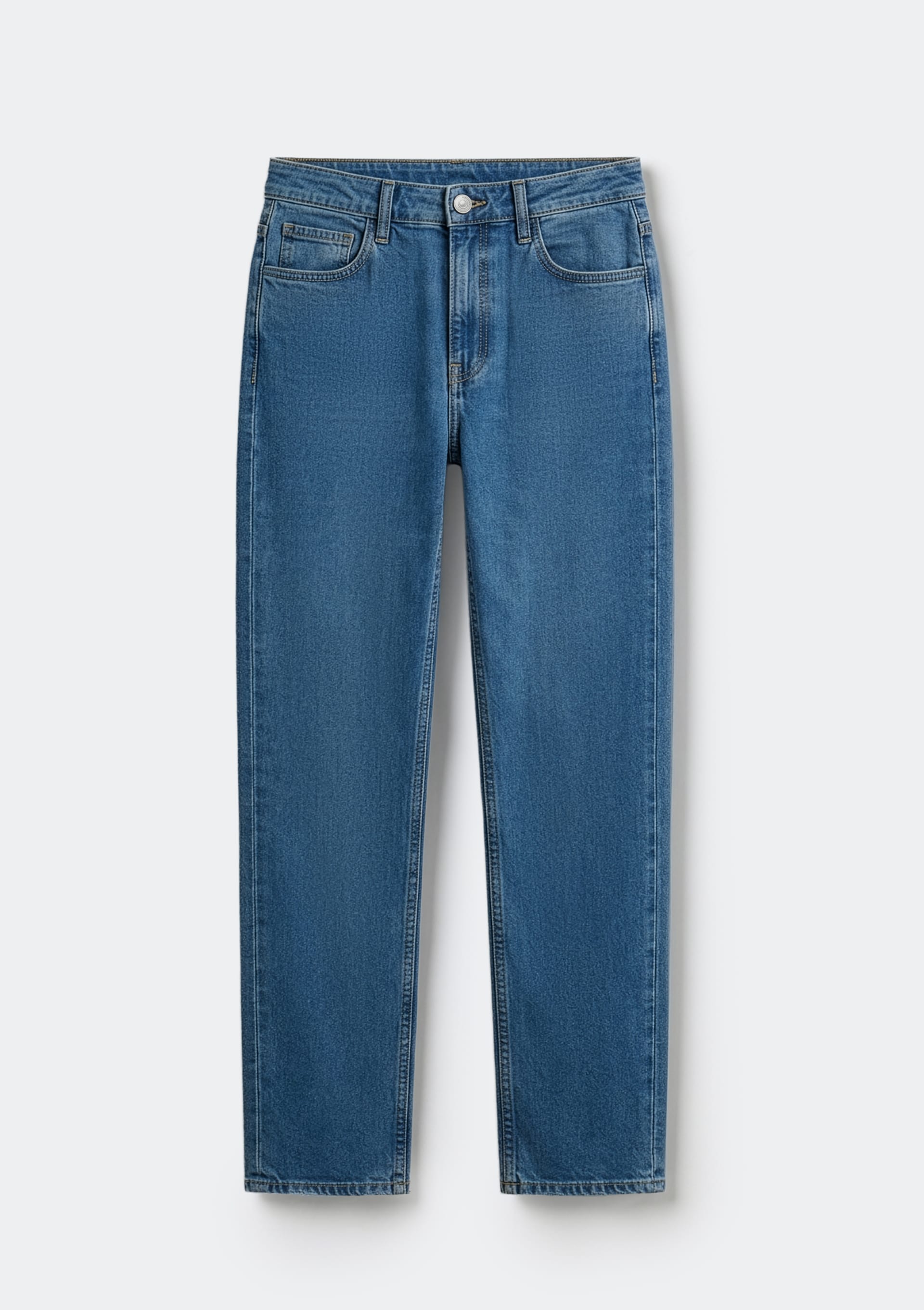 Calça Jeans Feminina Reta Cintura Média - Azul