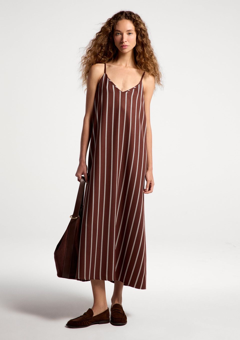 Vestido Midi Fio Tinto em Viscose - Marrom